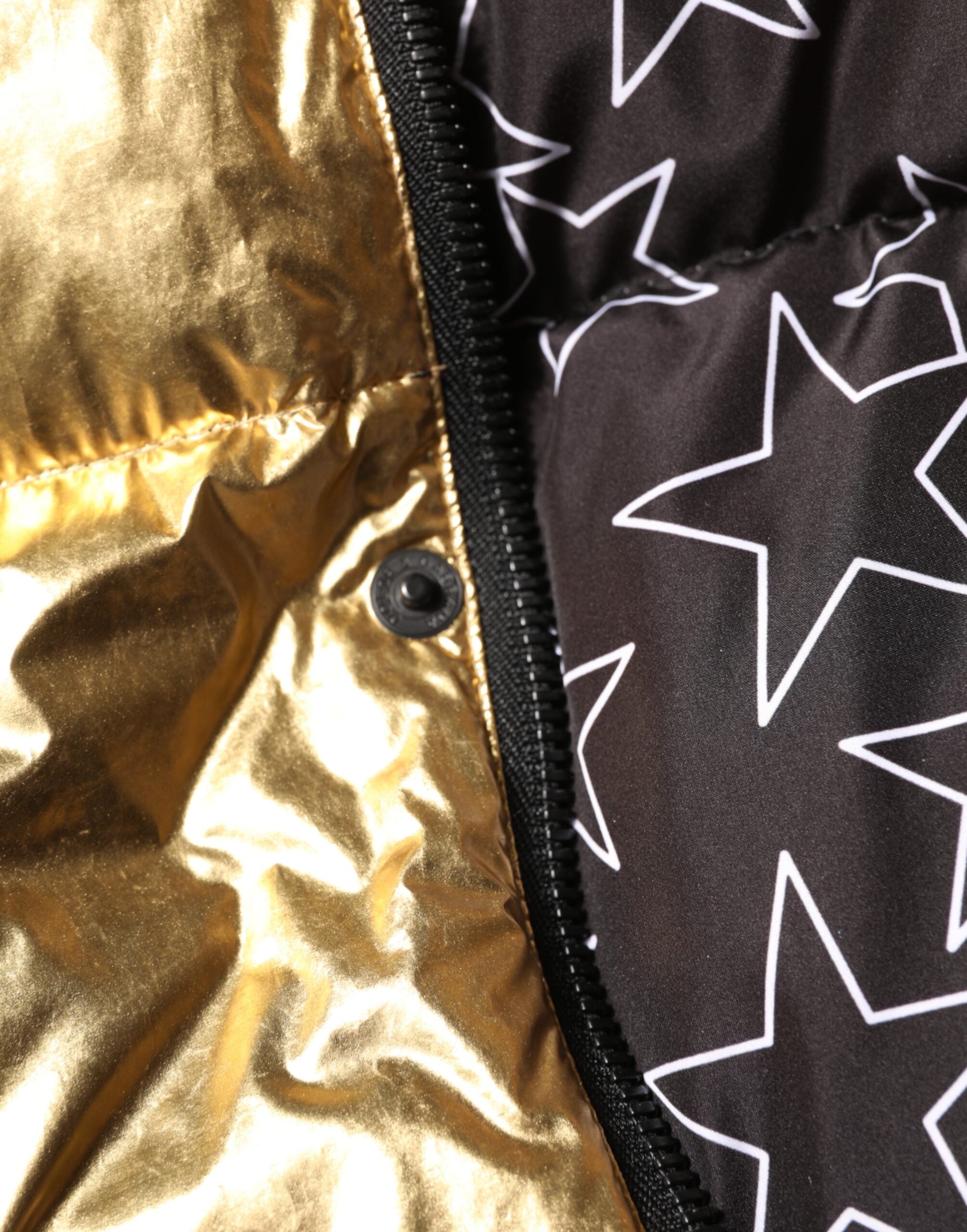 Gold Hooded Puffer Quilted Full Zip Jacket - ventzia