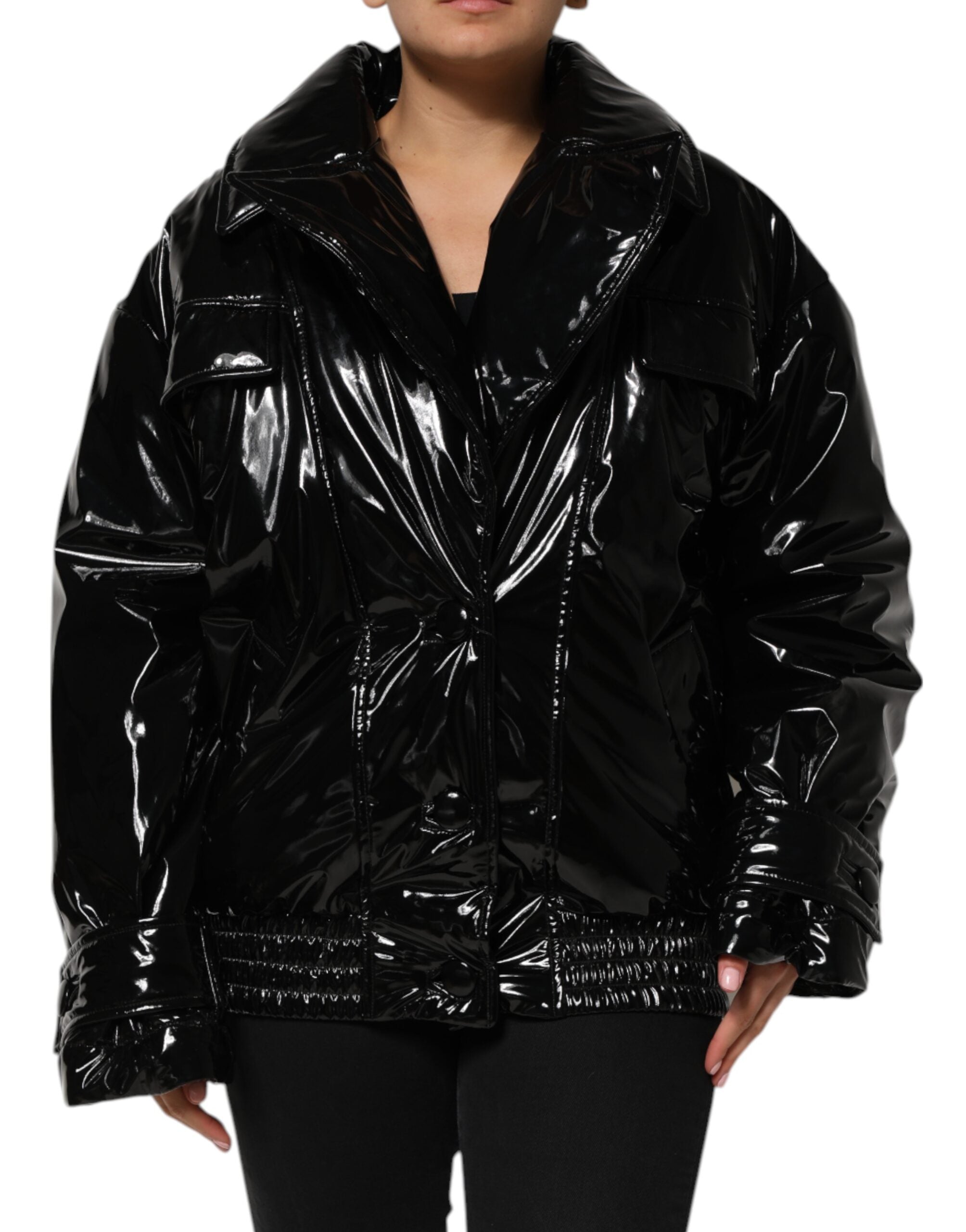 Black Polyester Quilted Puffer Coat Jacket - ventzia
