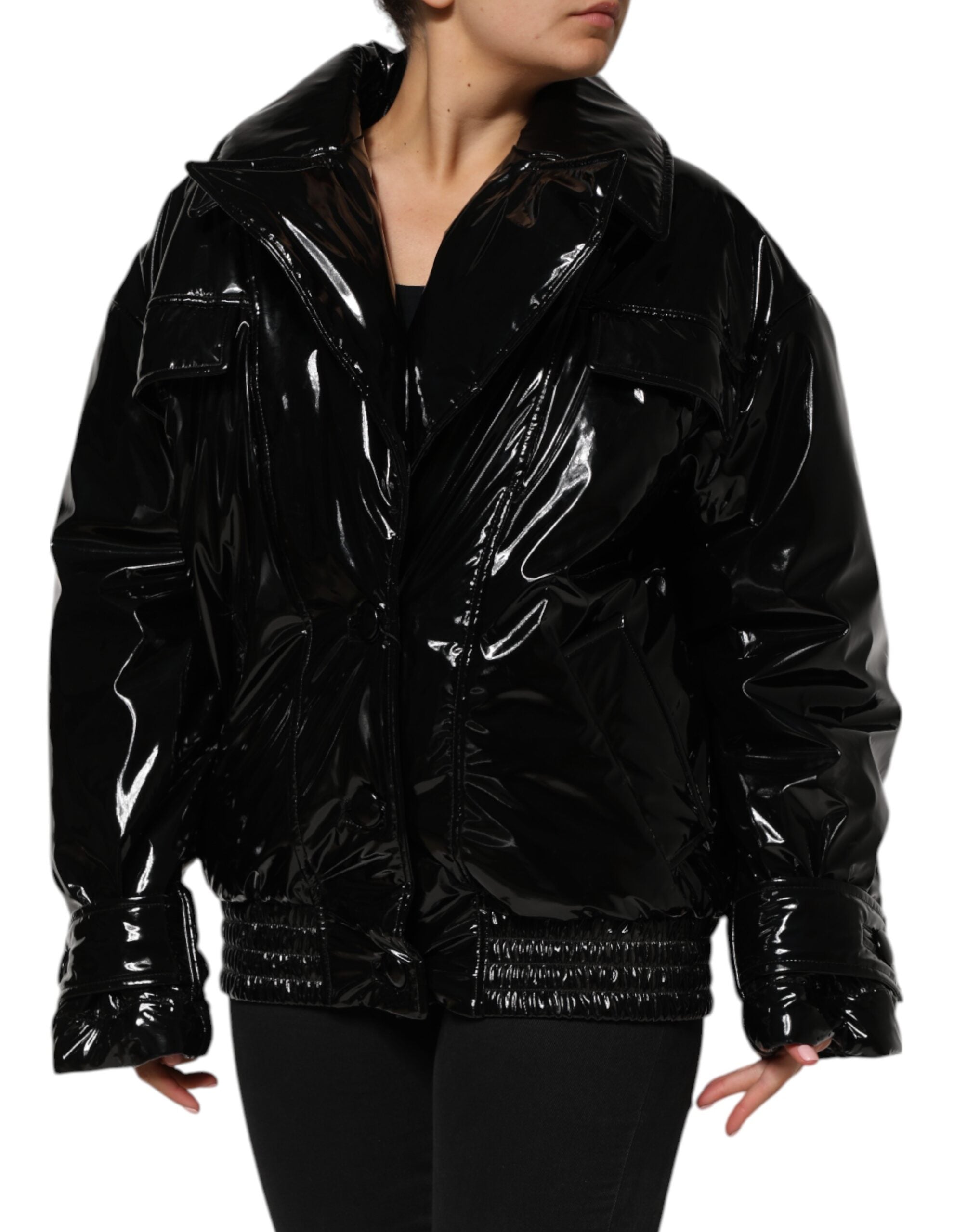 Black Polyester Quilted Puffer Coat Jacket - ventzia
