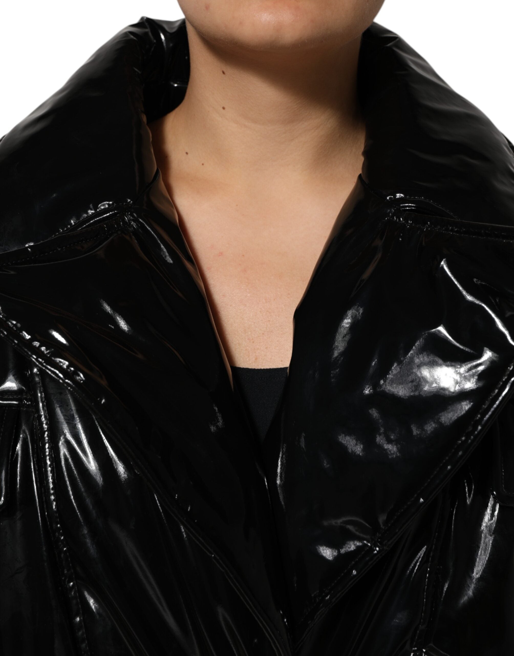 Black Polyester Quilted Puffer Coat Jacket - ventzia