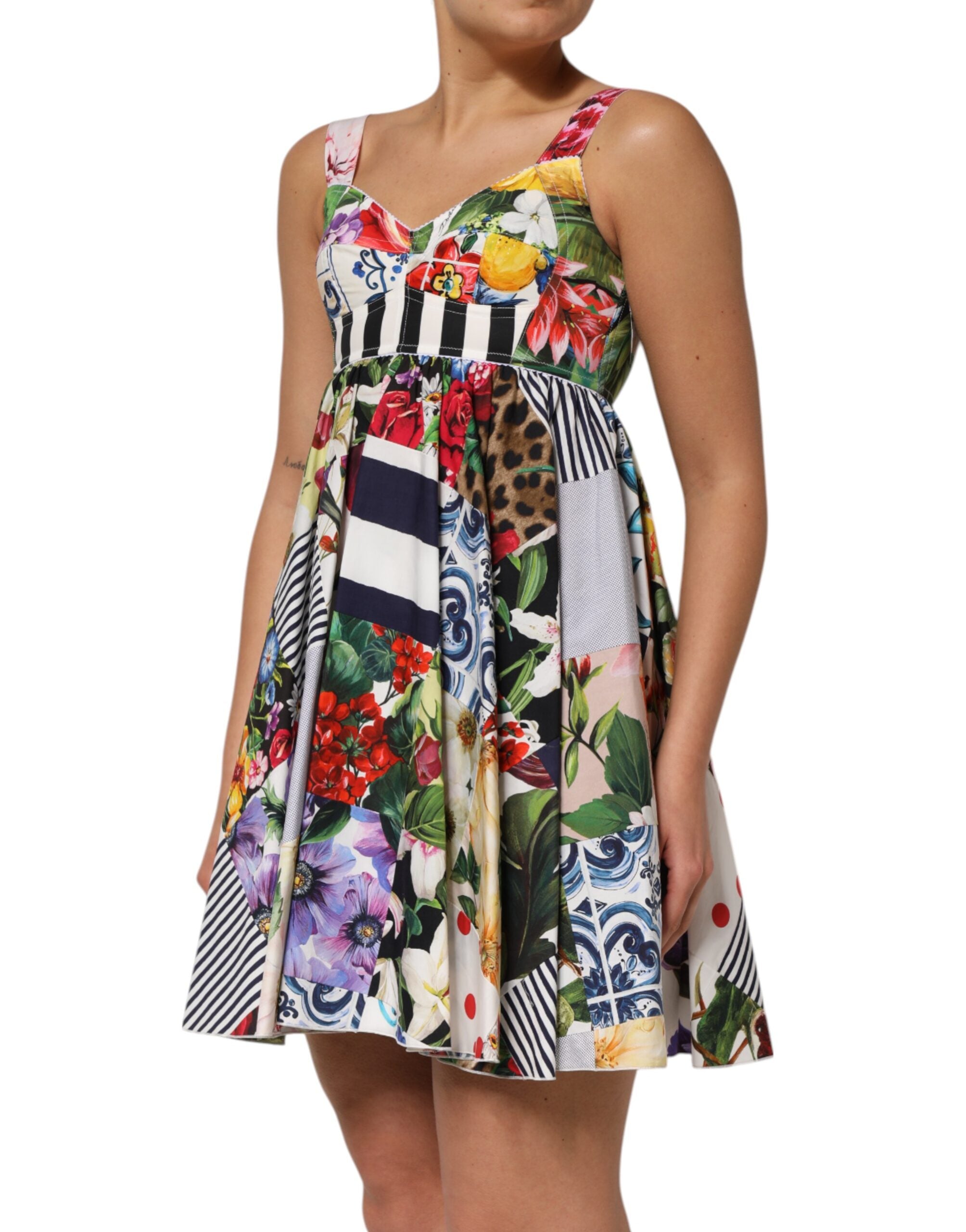 Multicolor Patchwork Cotton AlineMini Dress - ventzia
