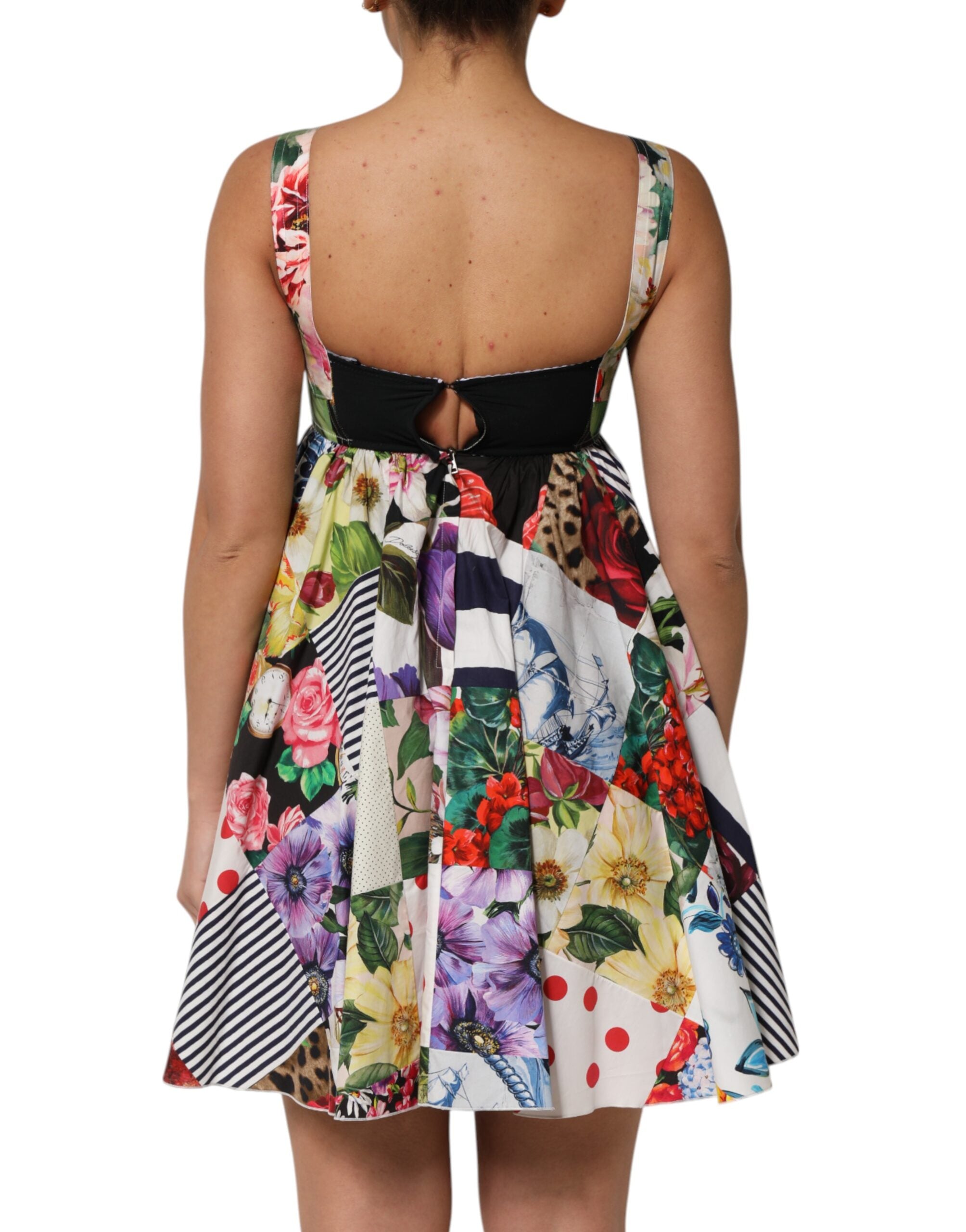 Multicolor Patchwork Cotton AlineMini Dress - ventzia