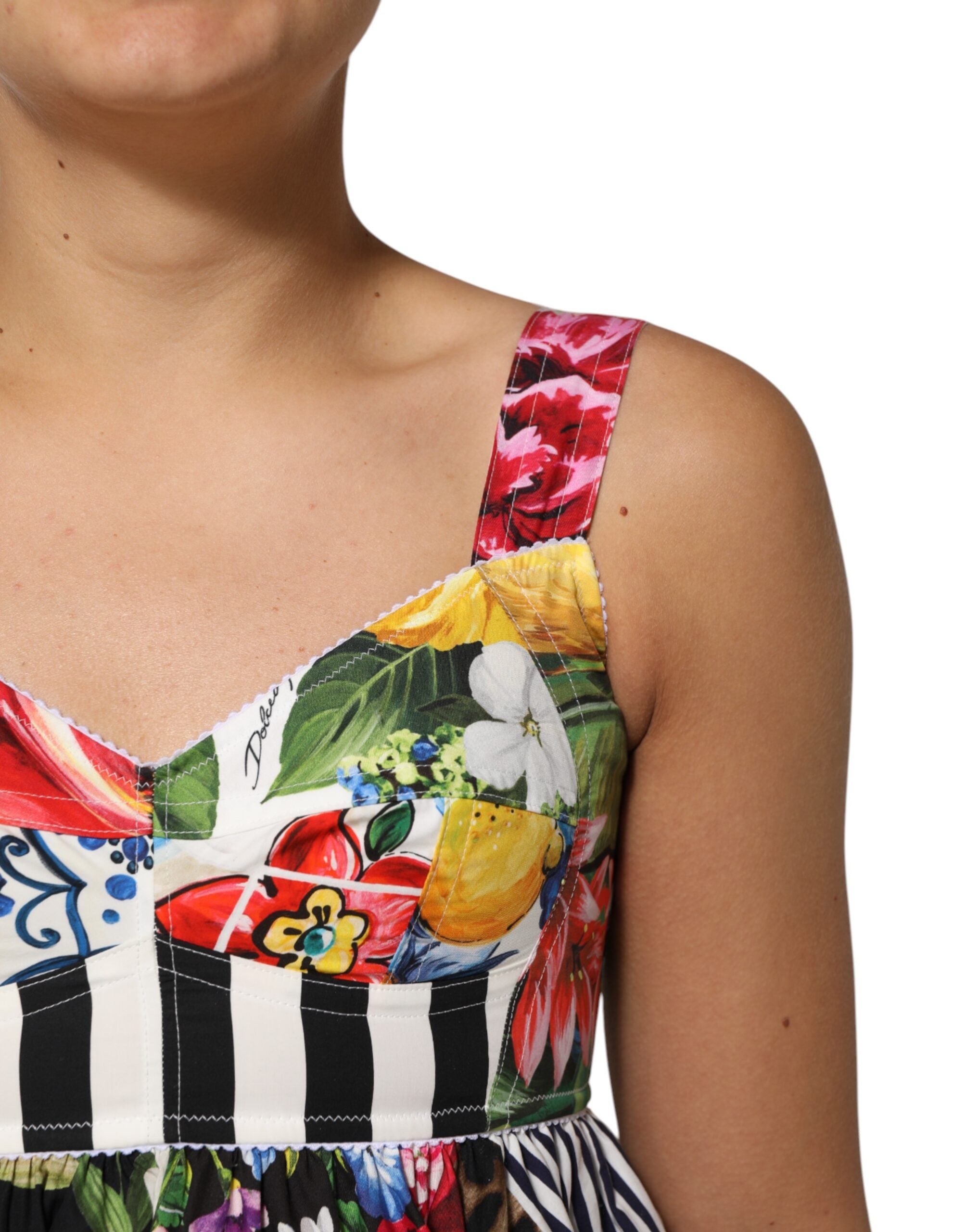 Multicolor Patchwork Cotton AlineMini Dress - ventzia