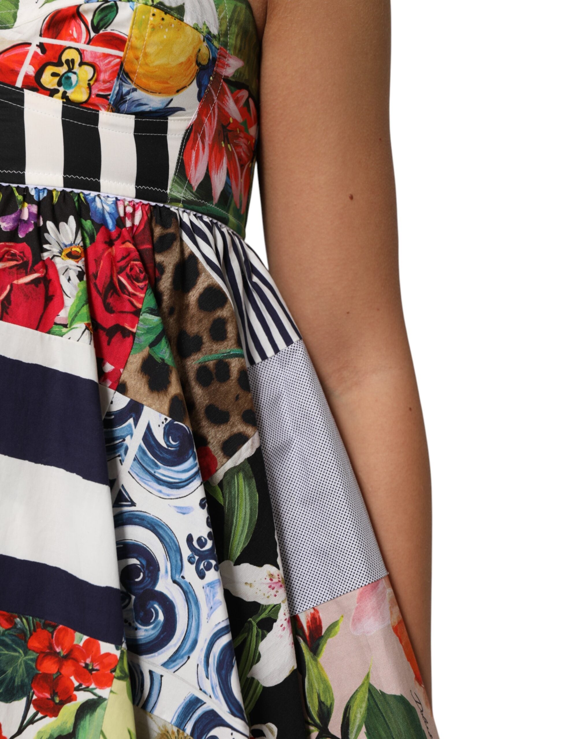 Multicolor Patchwork Cotton AlineMini Dress - ventzia