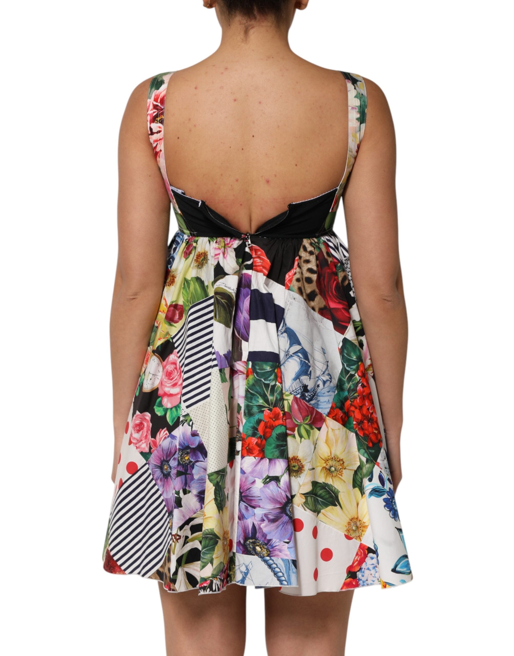 Multicolor Patchwork Cotton AlineMini Dress - ventzia