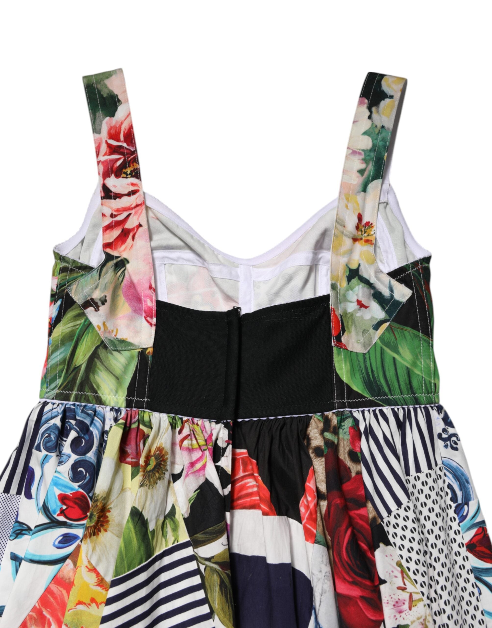 Multicolor Patchwork Cotton AlineMini Dress - ventzia