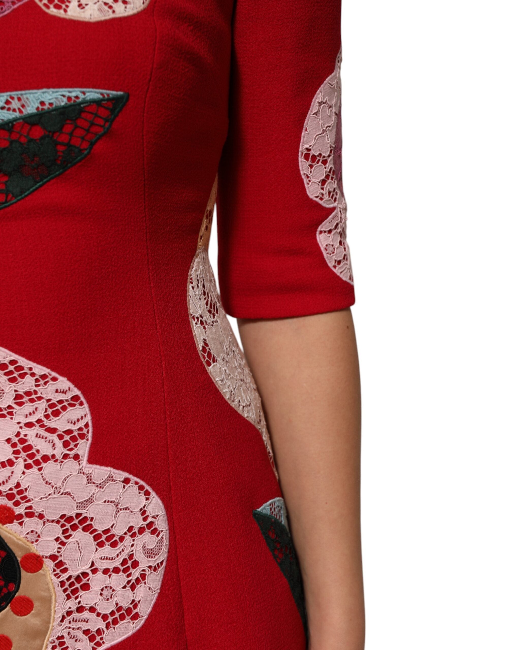 Red Lace Floral Applique A-line Mini Dress - ventzia