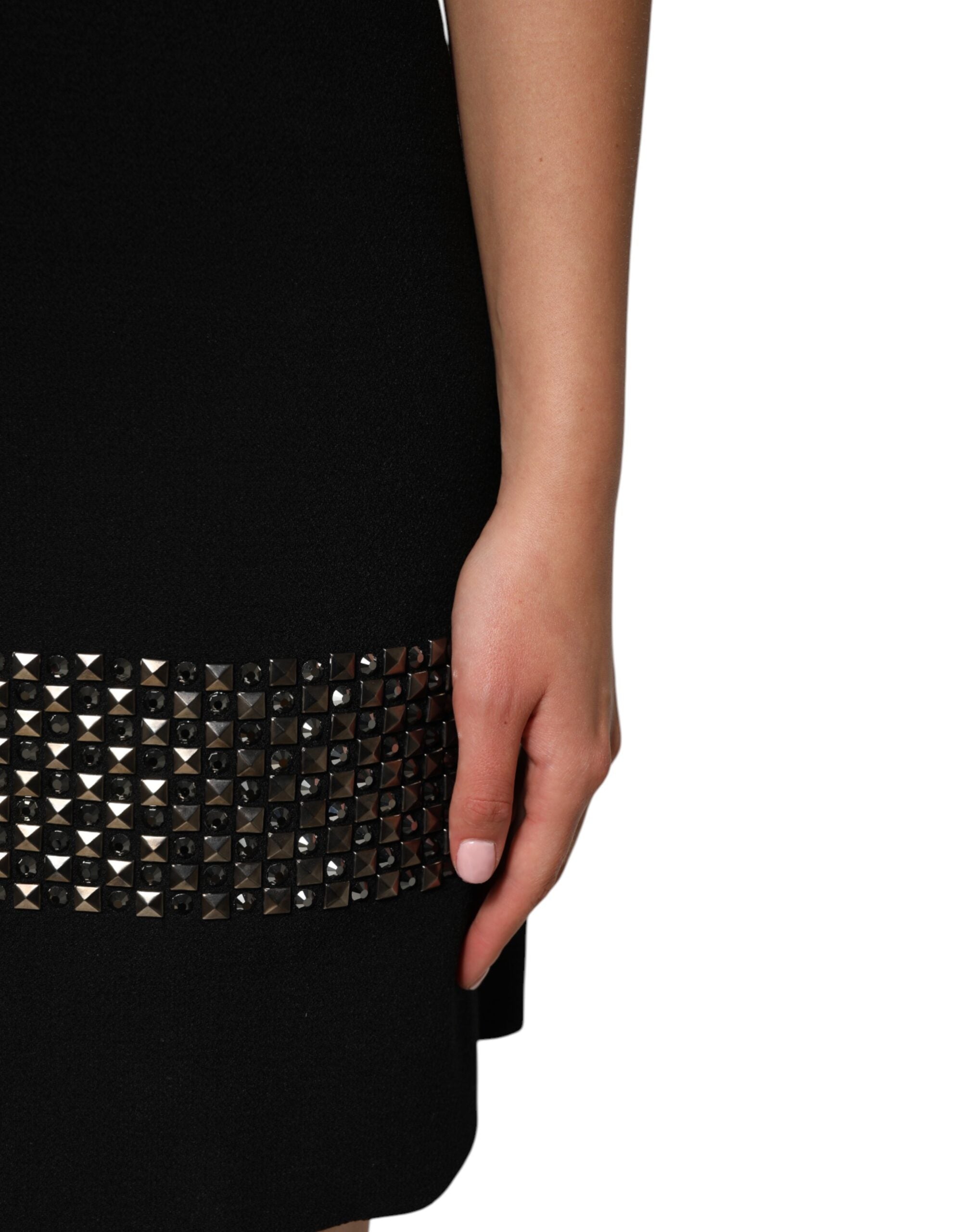 Black Crystal Embellished Collared Mini Dress - ventzia