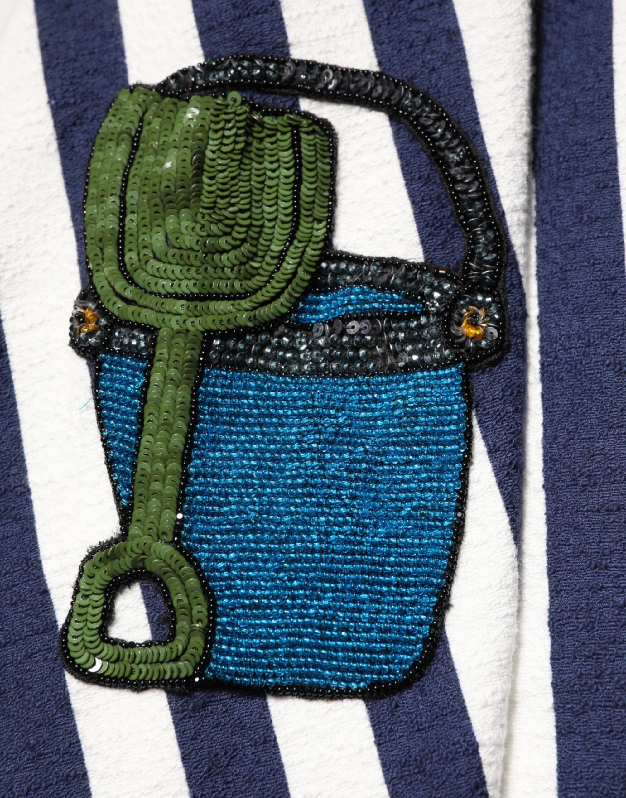 Blue White Striped Embroidered A-line Dress - ventzia