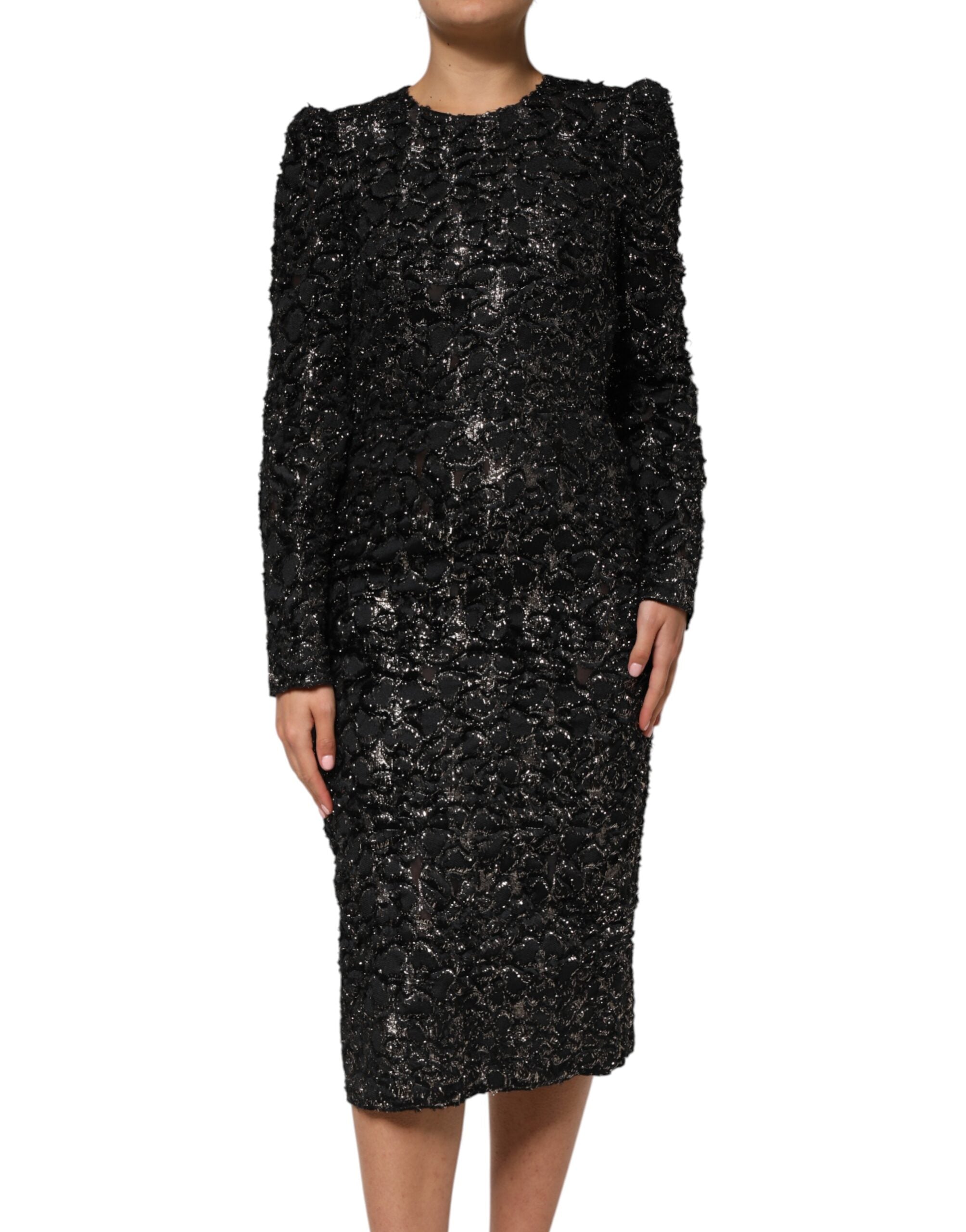 Black Sequin Bouclé Tweed Sheath Dress - ventzia