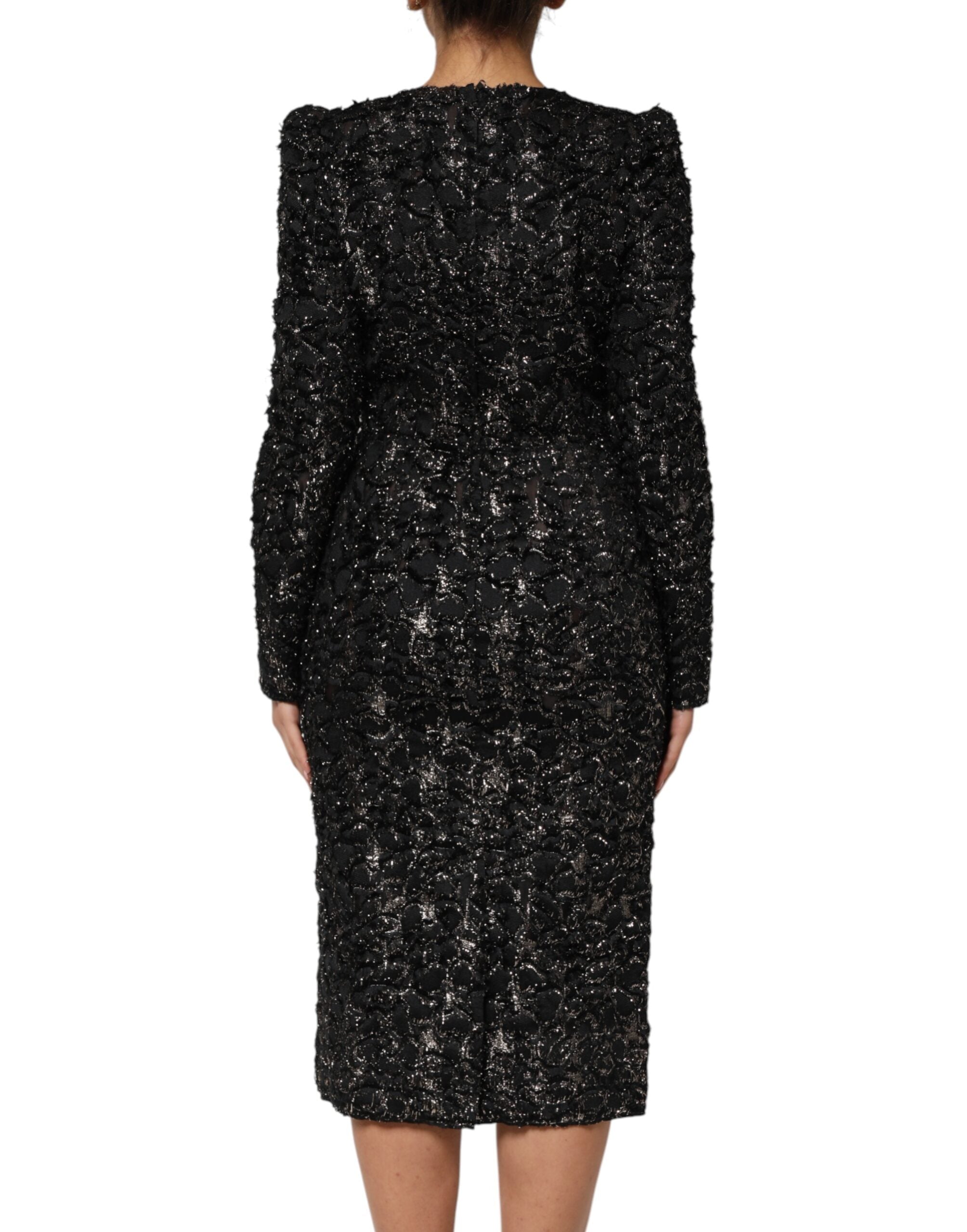 Black Sequin Bouclé Tweed Sheath Dress - ventzia