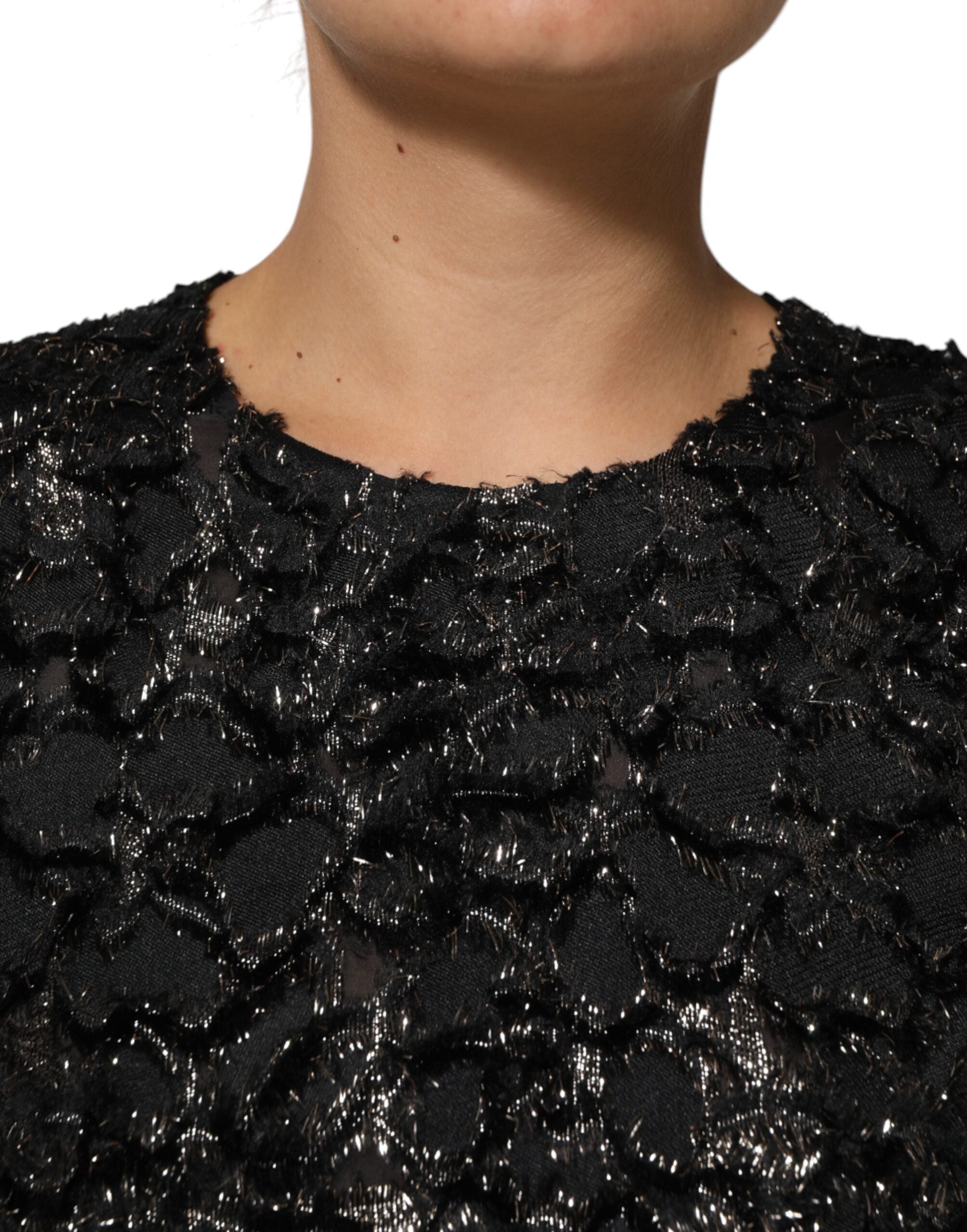 Black Sequin Bouclé Tweed Sheath Dress - ventzia