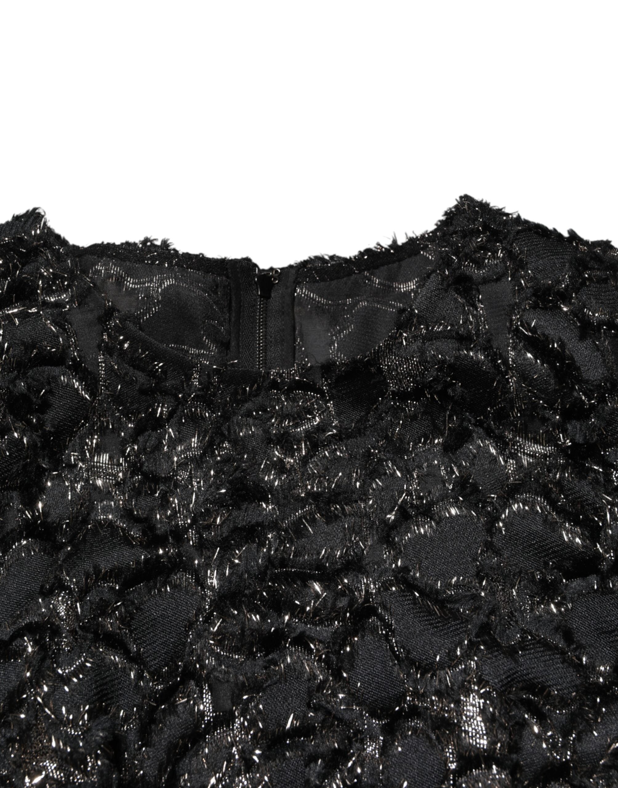 Black Sequin Bouclé Tweed Sheath Dress - ventzia