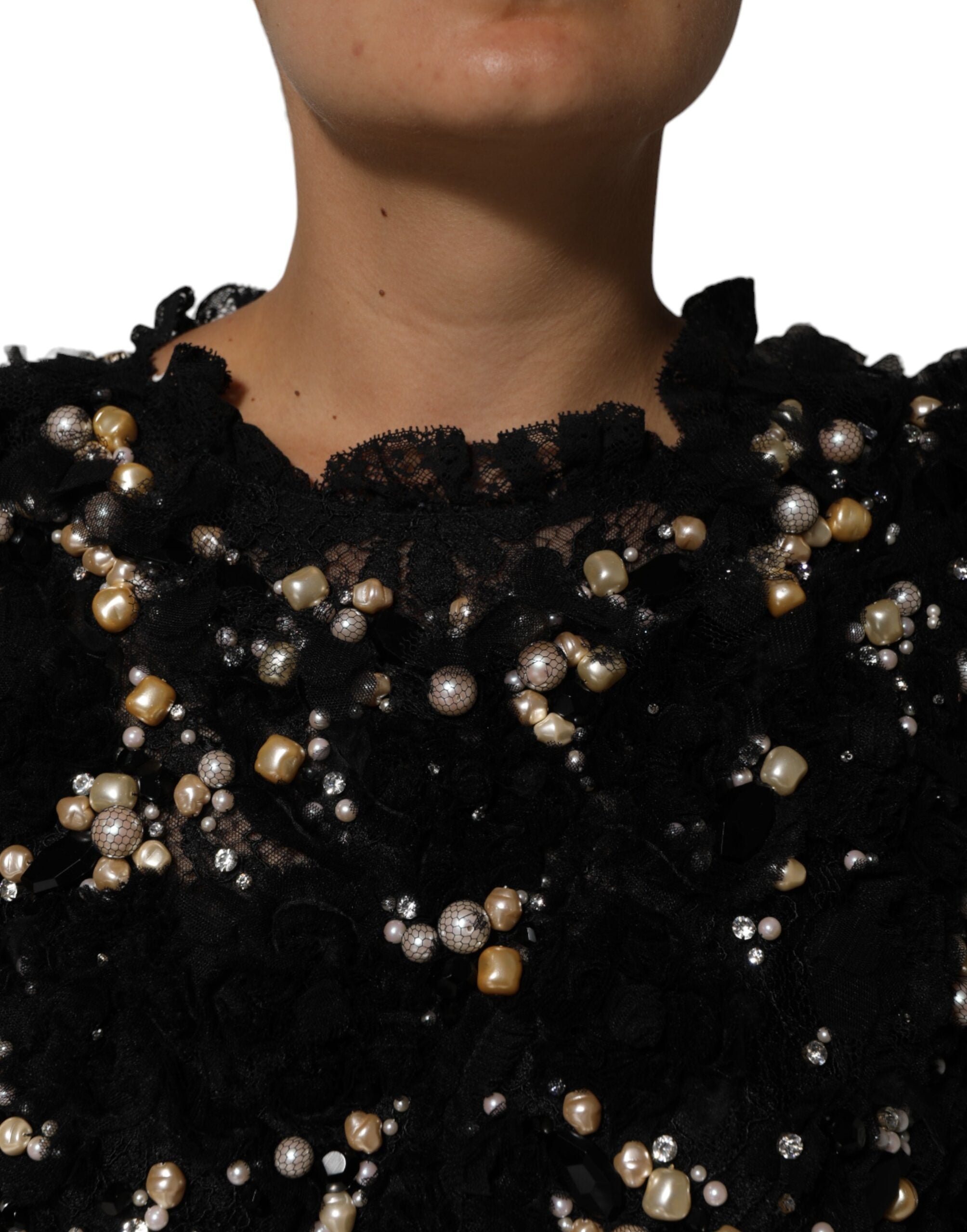 Black Viscose Pearl Embellishment Shift Dress - ventzia