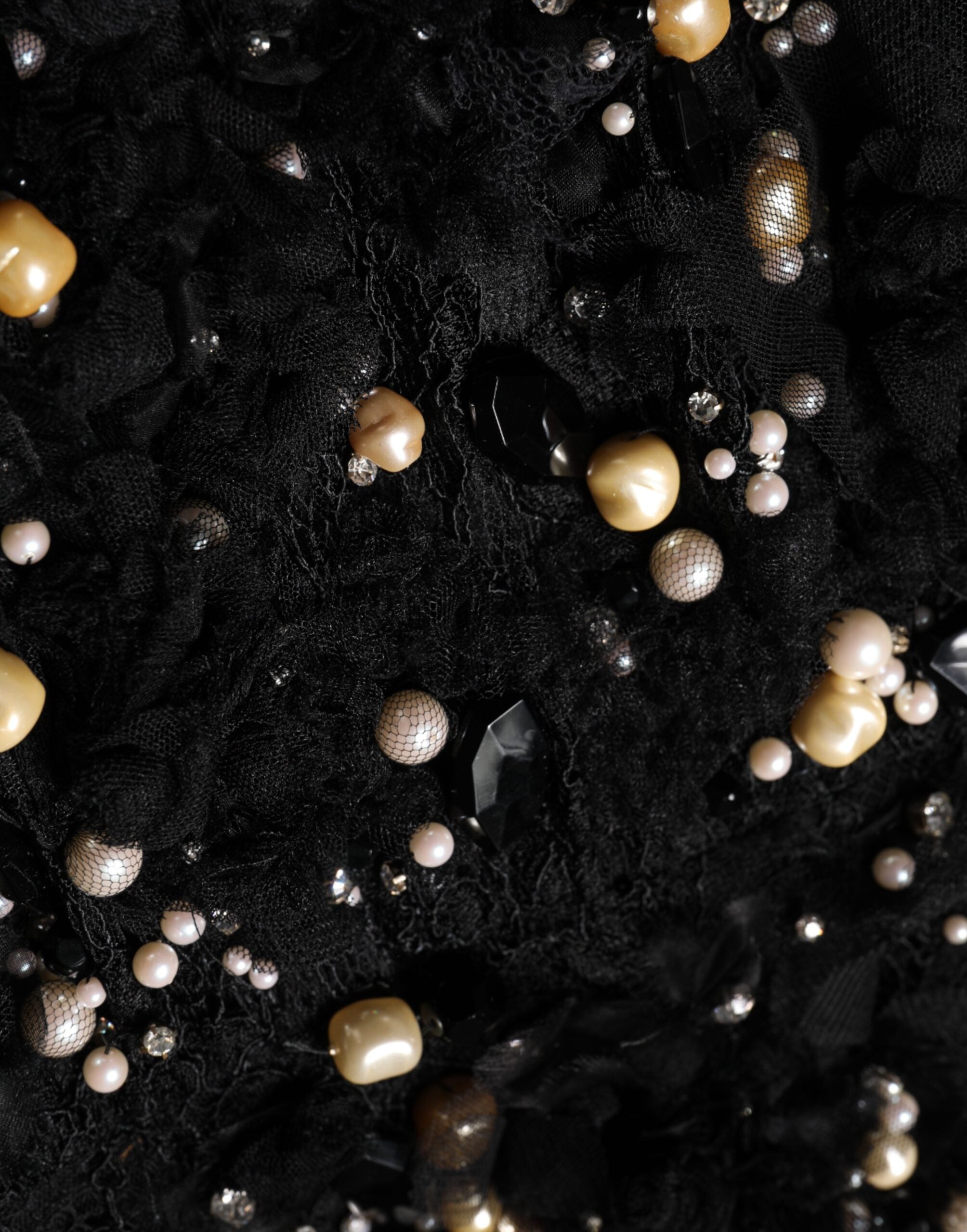 Black Viscose Pearl Embellishment Shift Dress - ventzia