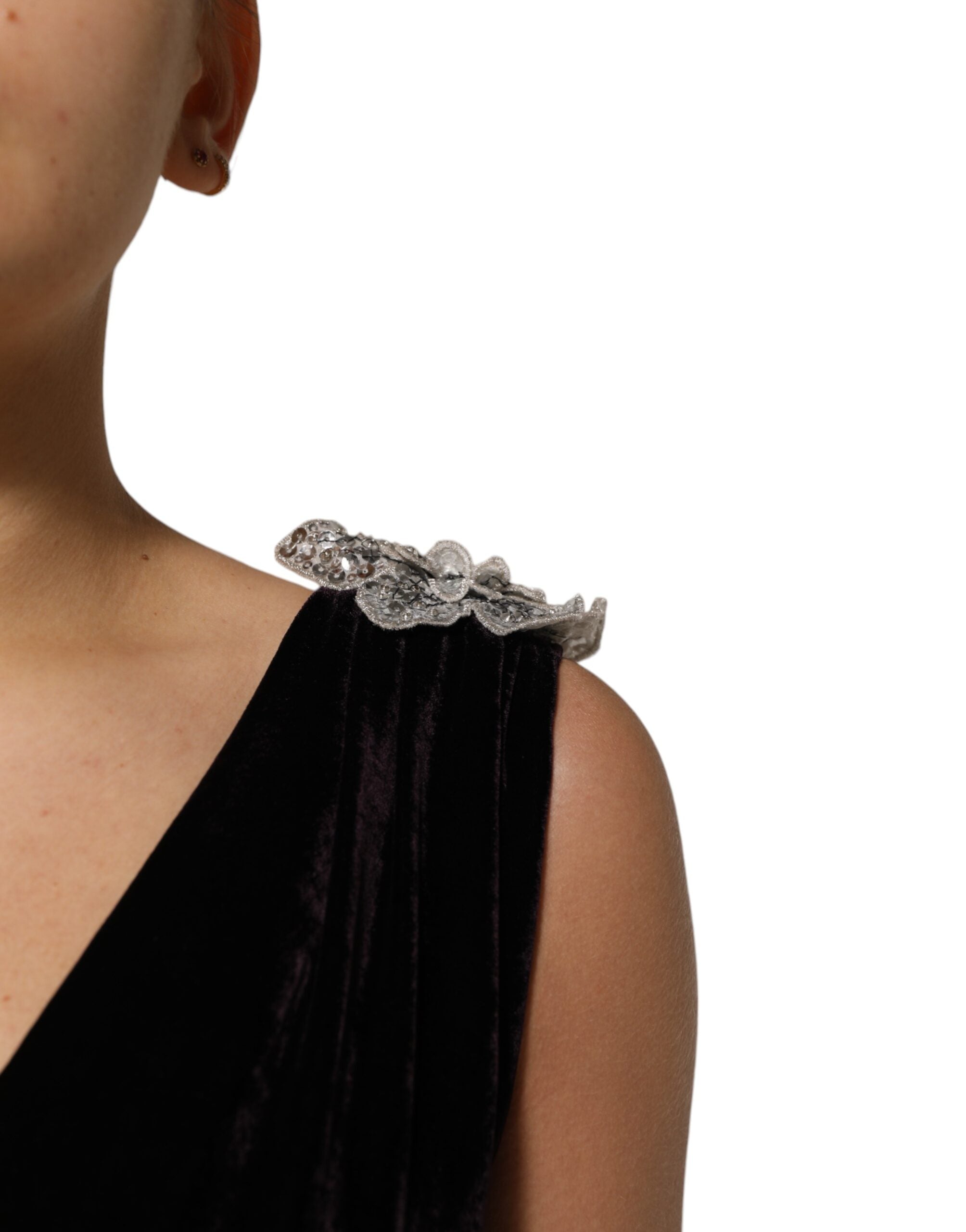 Black Velvet Flower Embellishment Aline Dress - ventzia