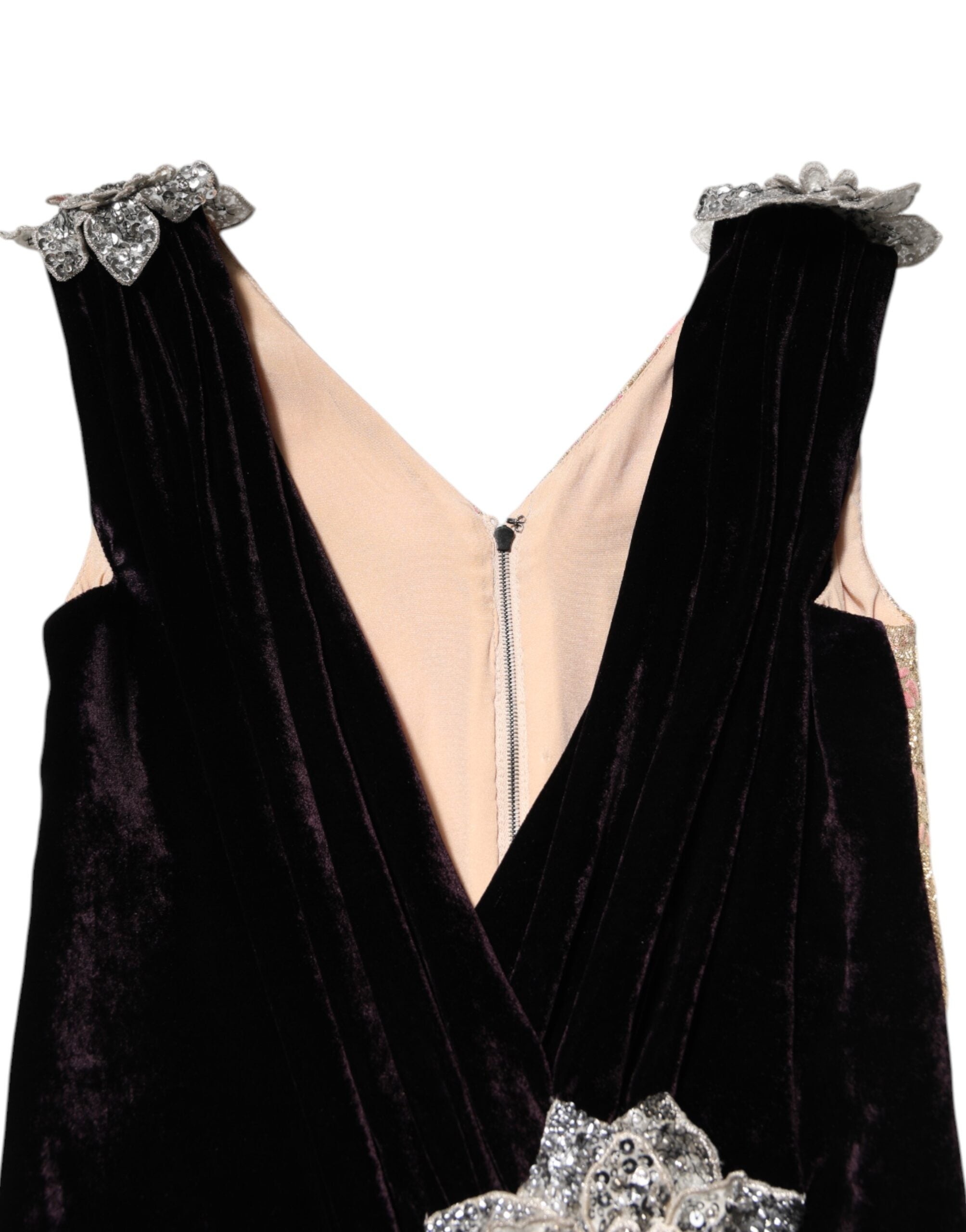 Black Velvet Flower Embellishment Aline Dress - ventzia