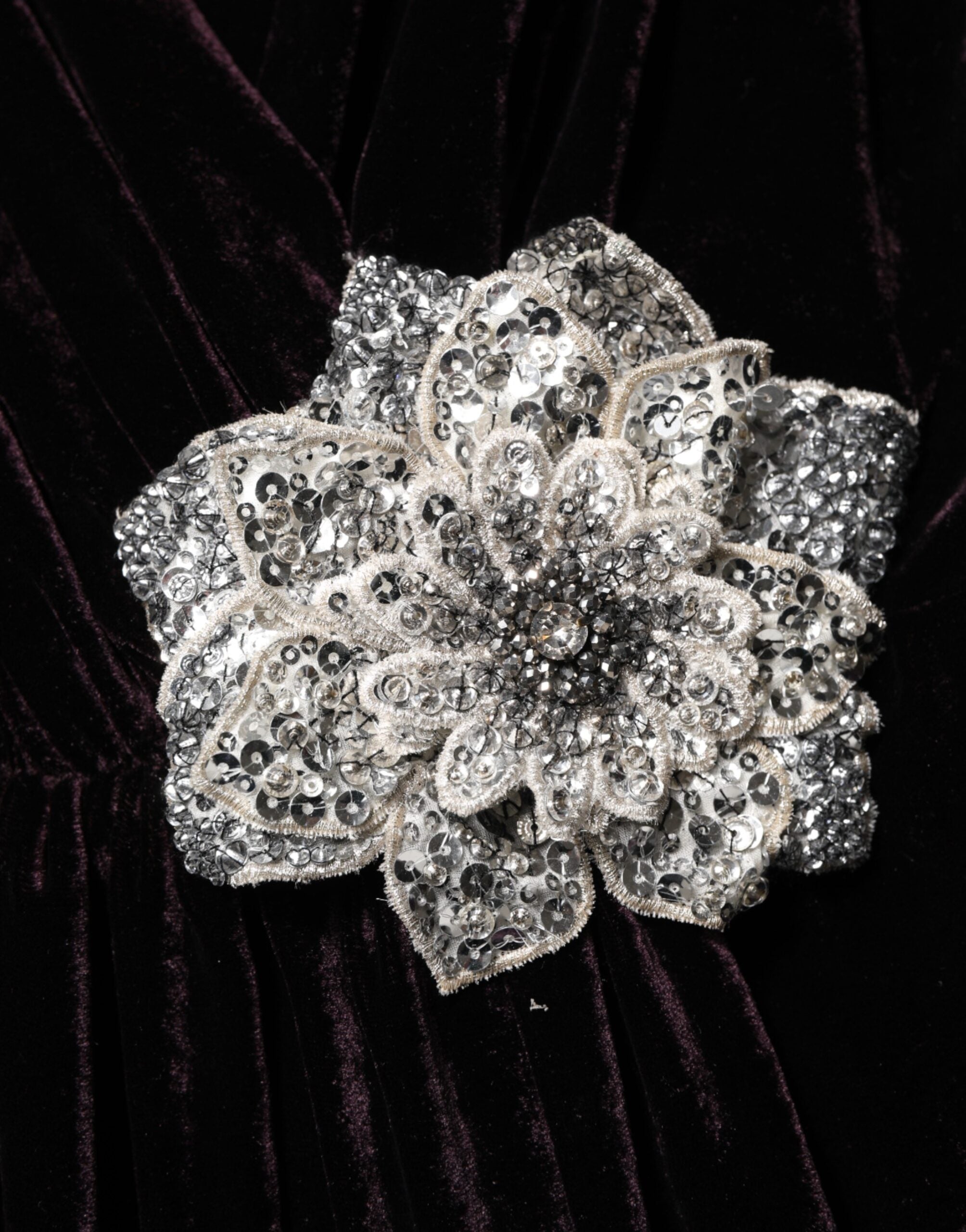 Black Velvet Flower Embellishment Aline Dress - ventzia