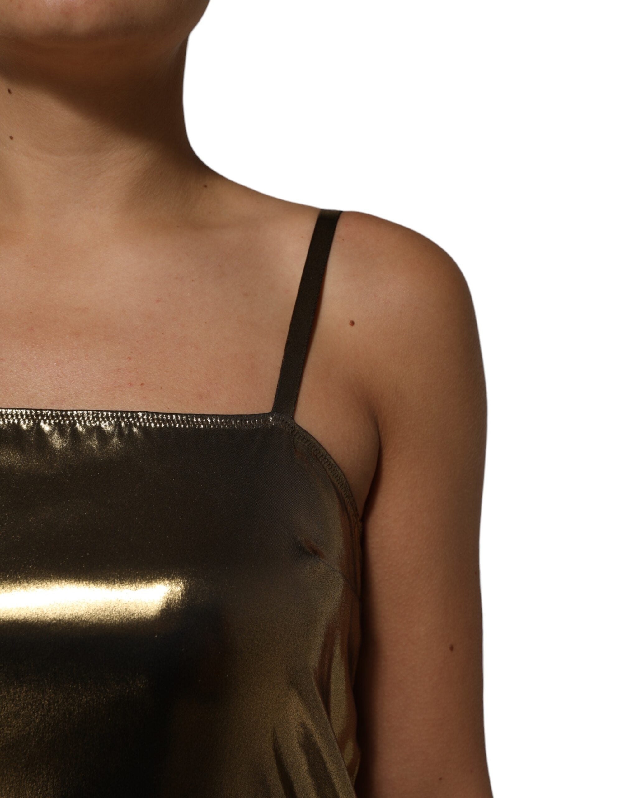 Metallic Gold Sleeveless A-line Mini Dress - ventzia