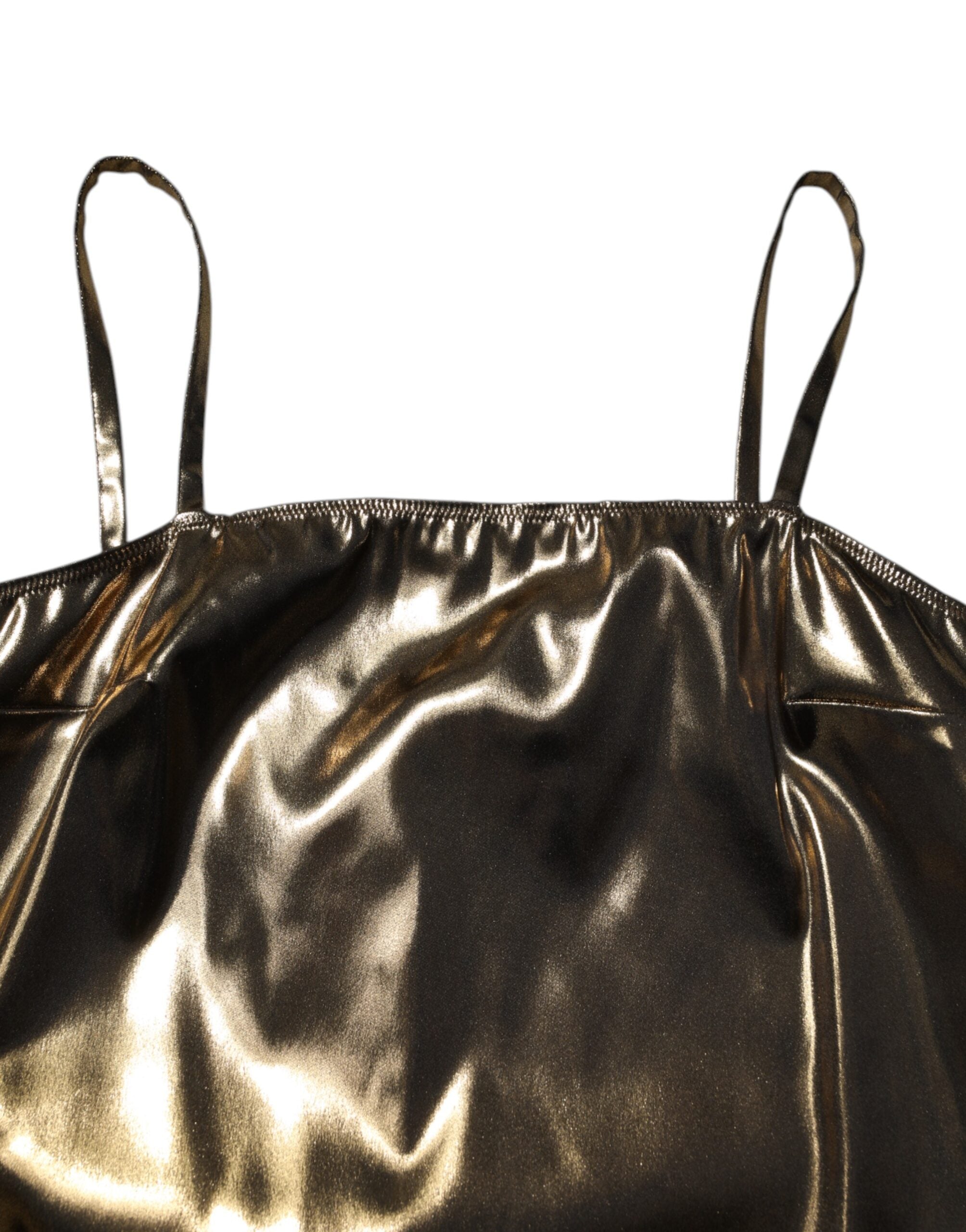 Metallic Gold Sleeveless A-line Mini Dress - ventzia