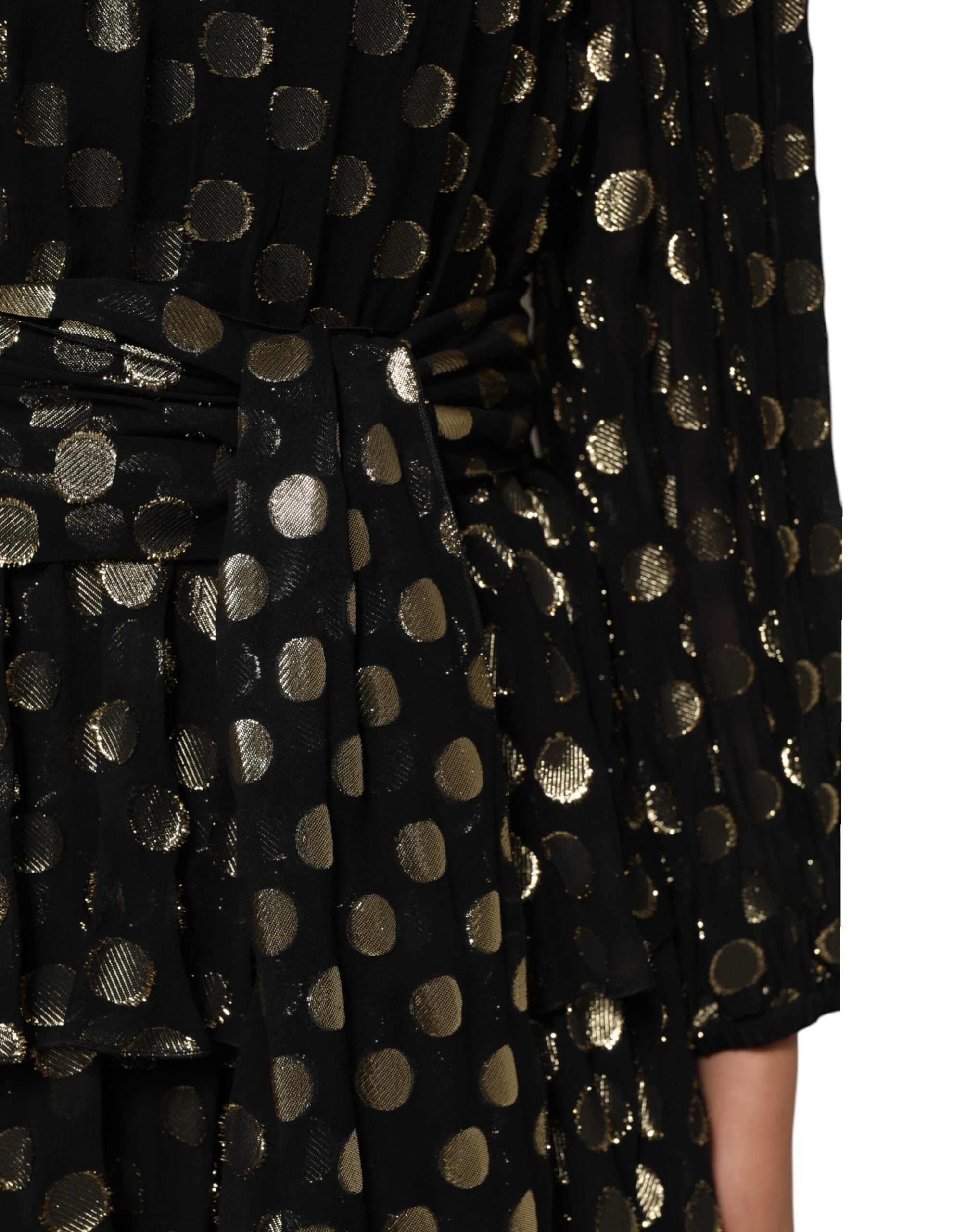 Black Gold Polka Dot Silk Brocade Mini Dress - ventzia