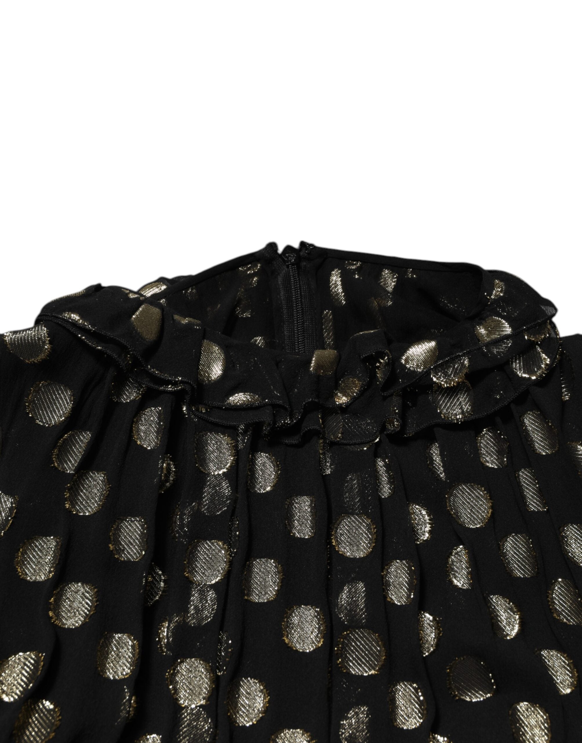 Black Gold Polka Dot Silk Brocade Mini Dress - ventzia