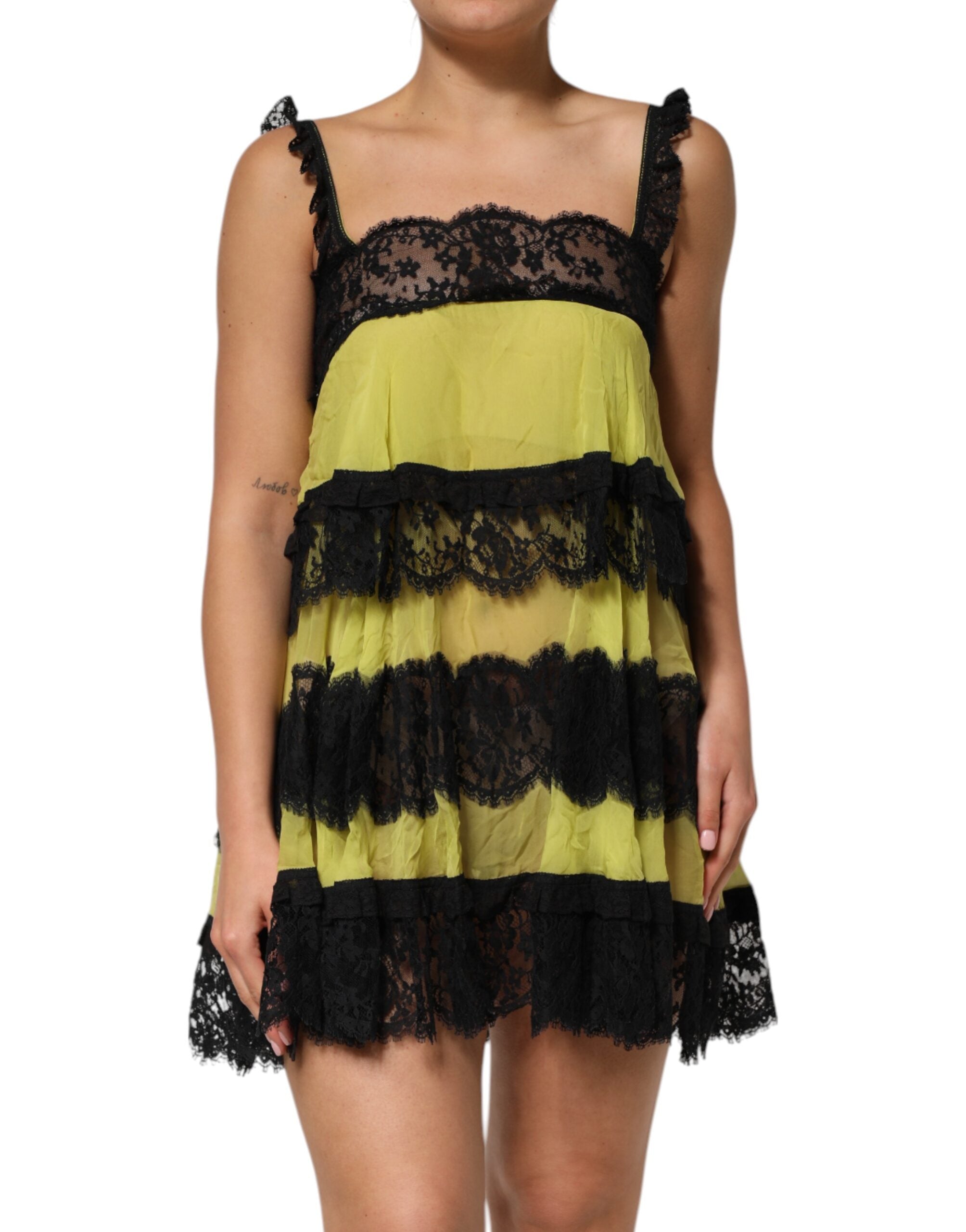 Yellow Black Babydoll Chemise Lingerie Dress - ventzia