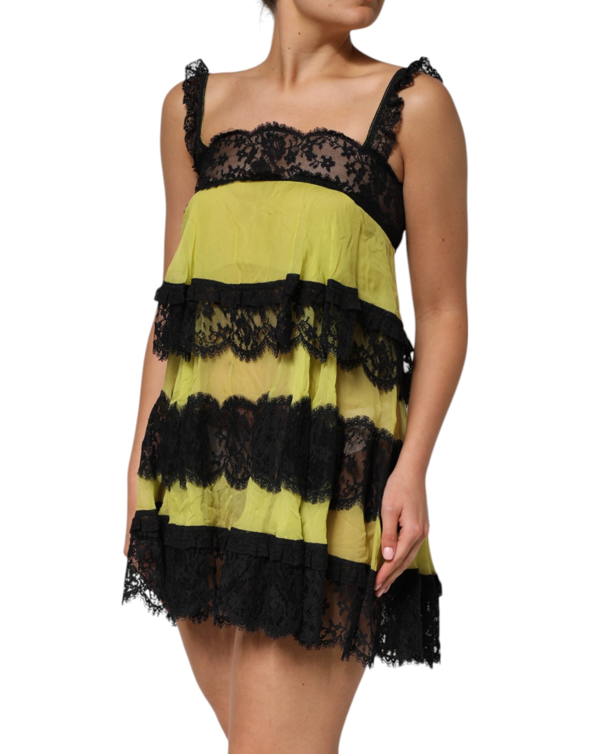 Yellow Black Babydoll Chemise Lingerie Dress - ventzia