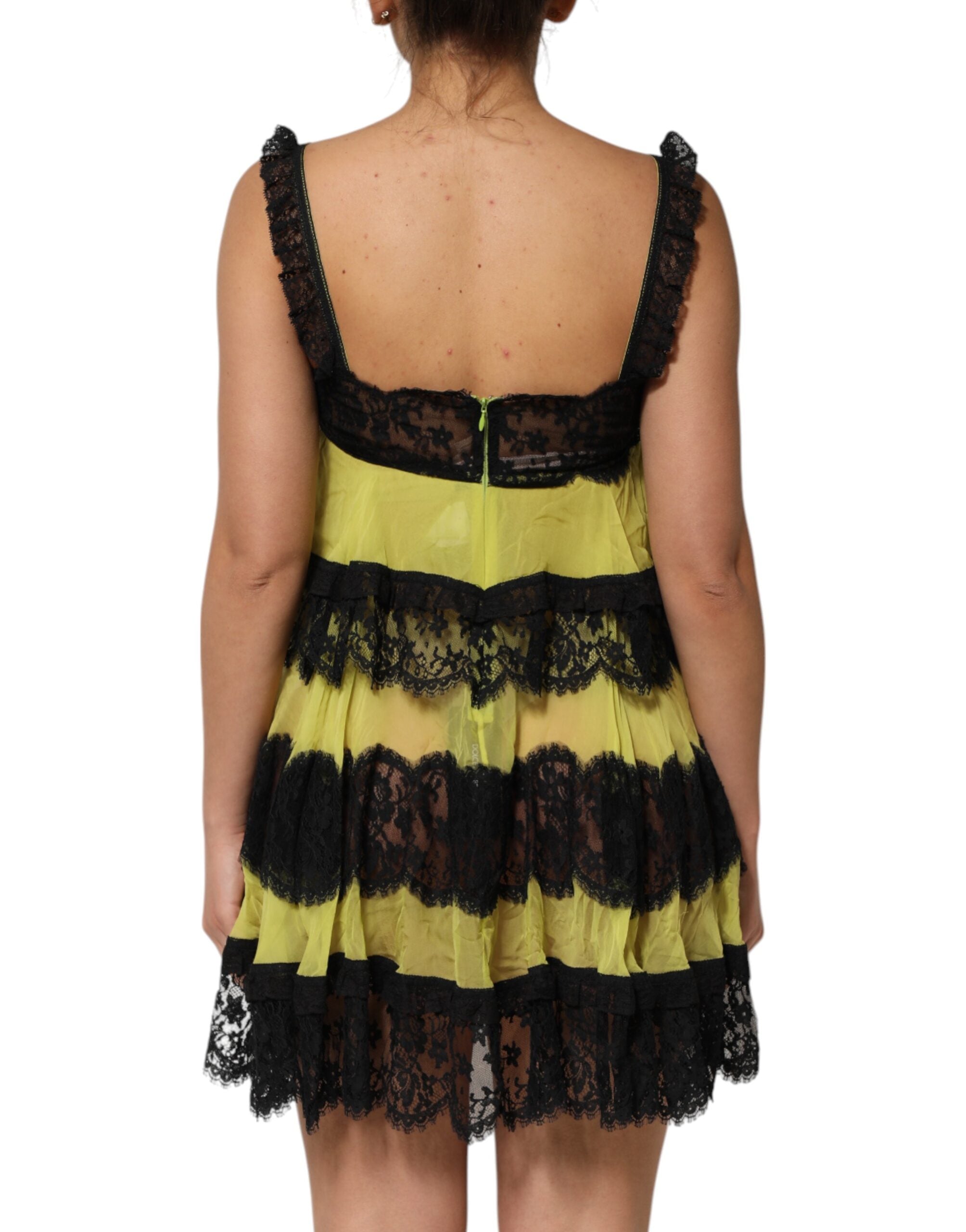 Yellow Black Babydoll Chemise Lingerie Dress - ventzia