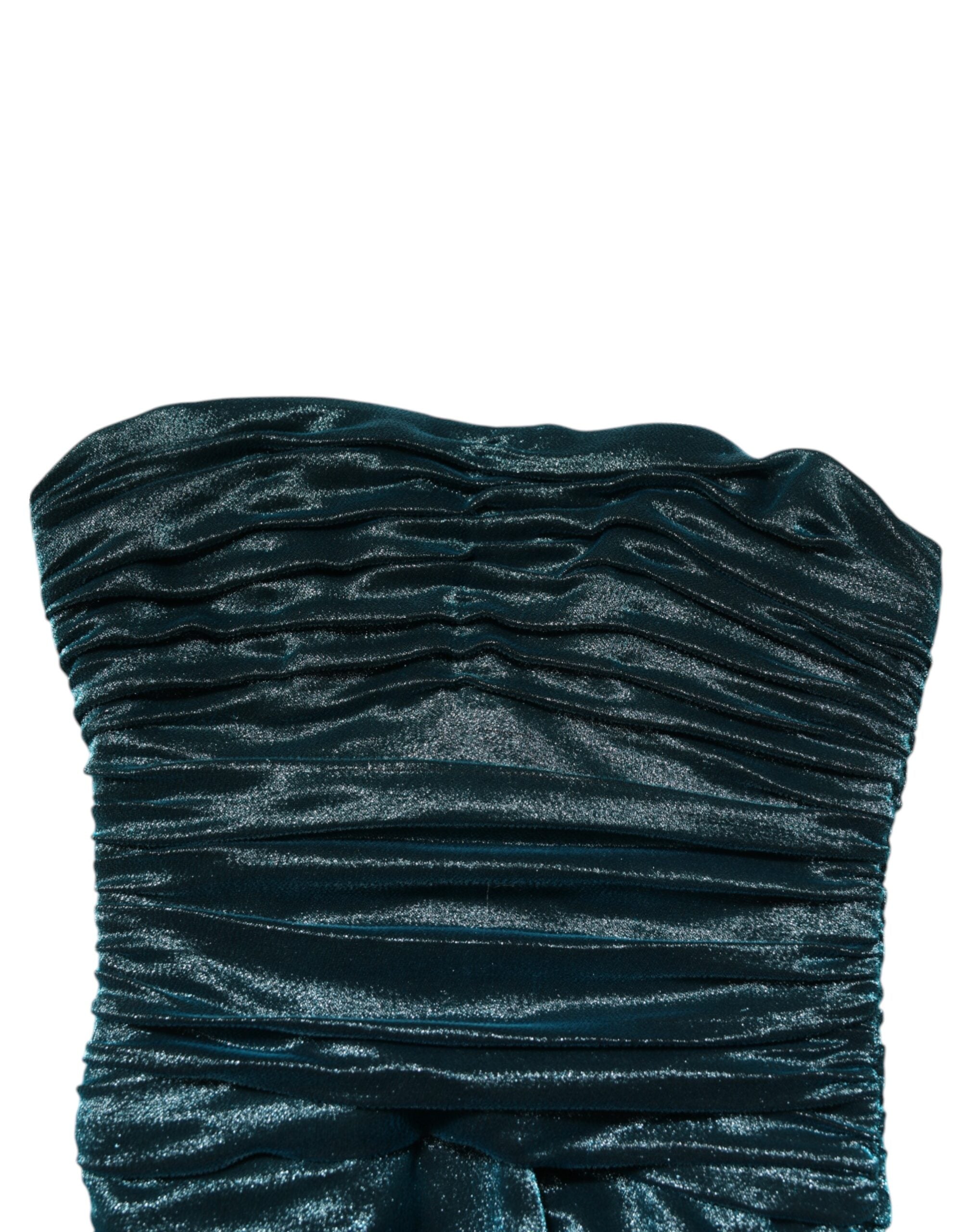 Green Silk Satin Fitted Strapless Dress - ventzia