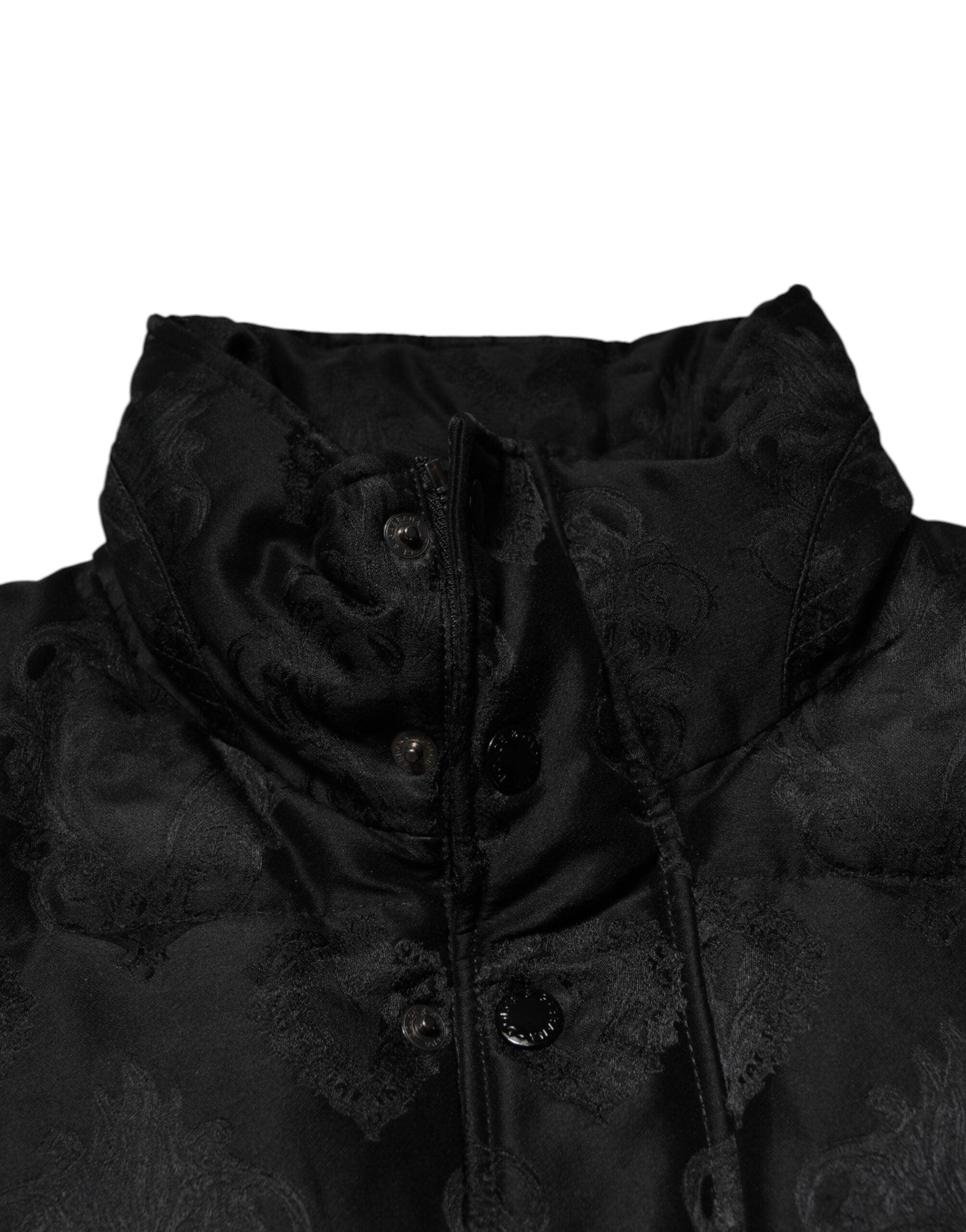 Black Jacquard Quilted Puffer Bomber Jacket - ventzia