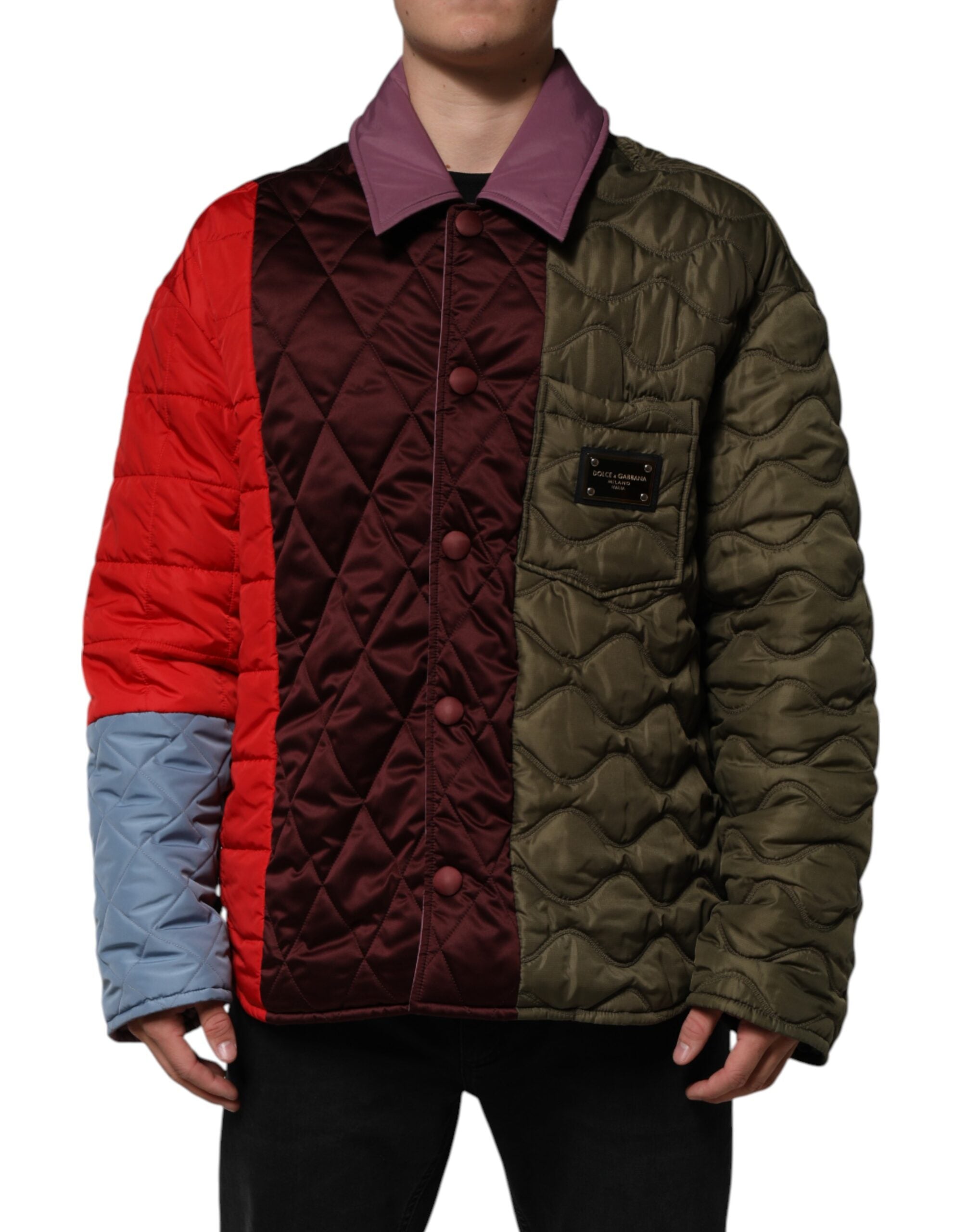 Multicolor Patchwork PolyesterQuilted Jacket - ventzia