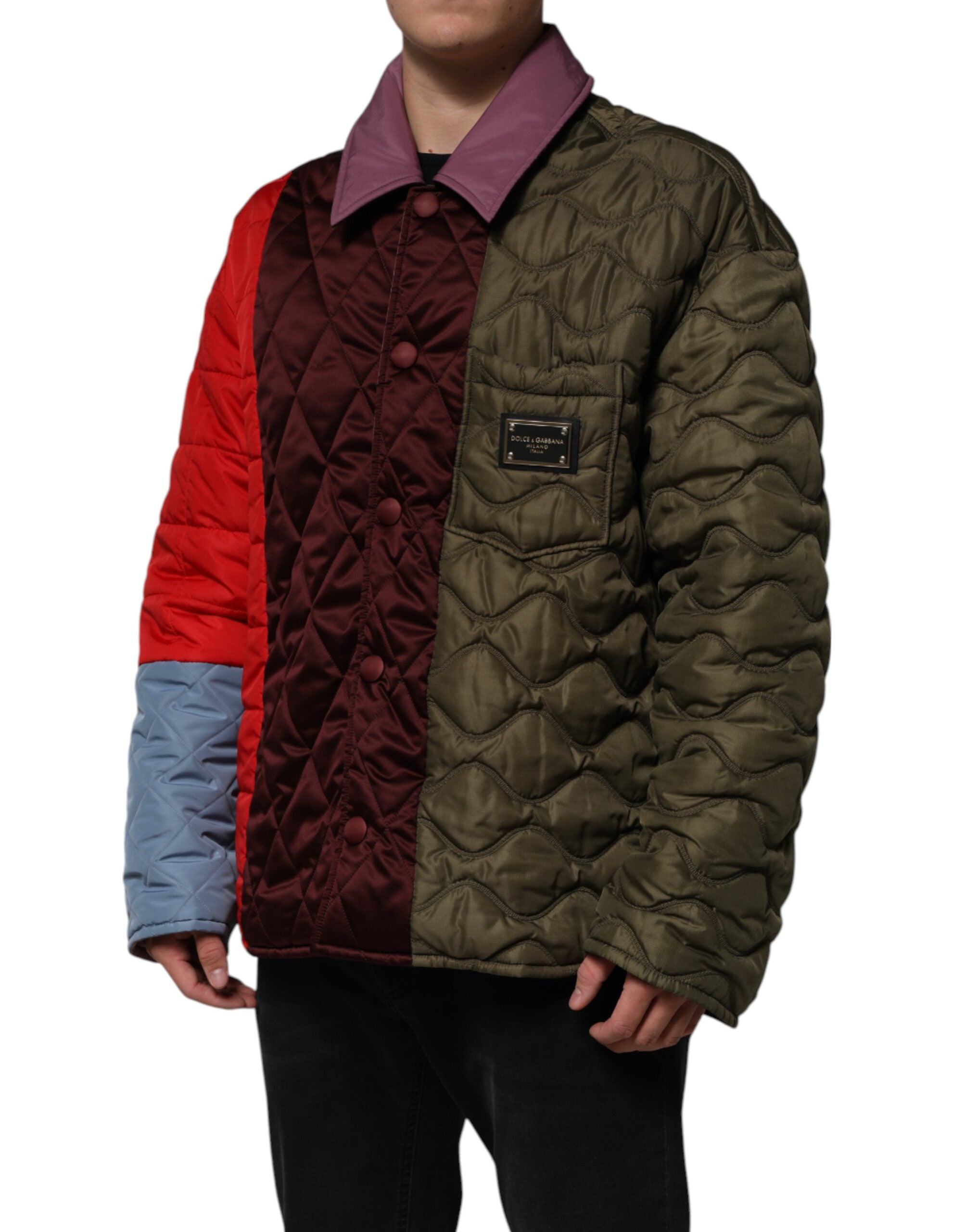 Multicolor Patchwork PolyesterQuilted Jacket - ventzia