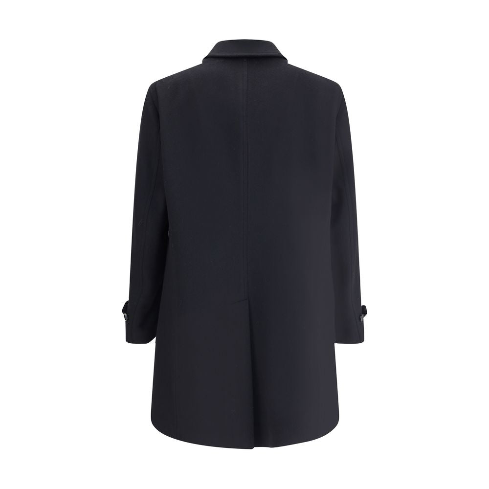 Black Fleece Wool Trench Coat - ventzia