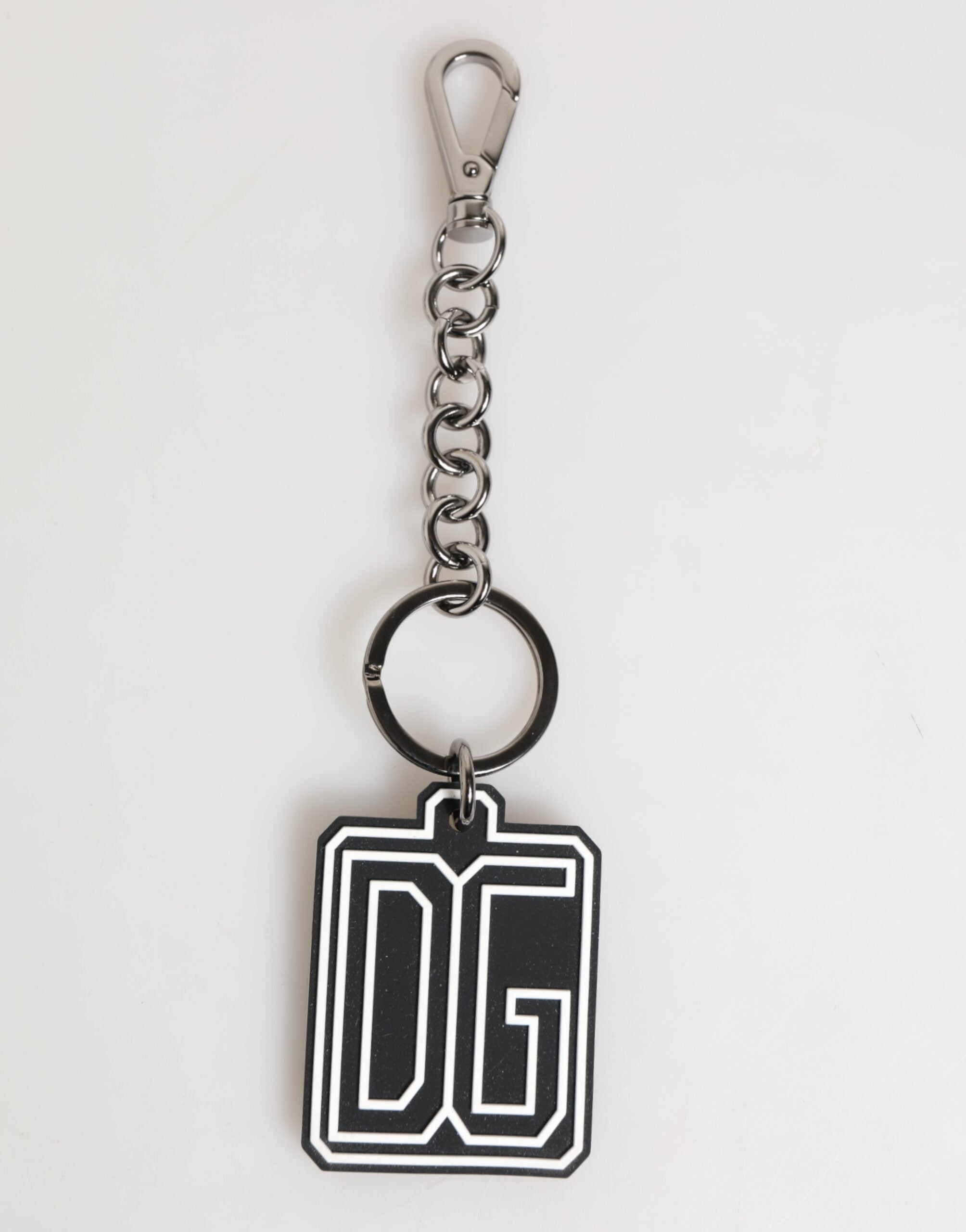 Black White DG Rubber Logo Silver Men Keychain Keyring - ventzia