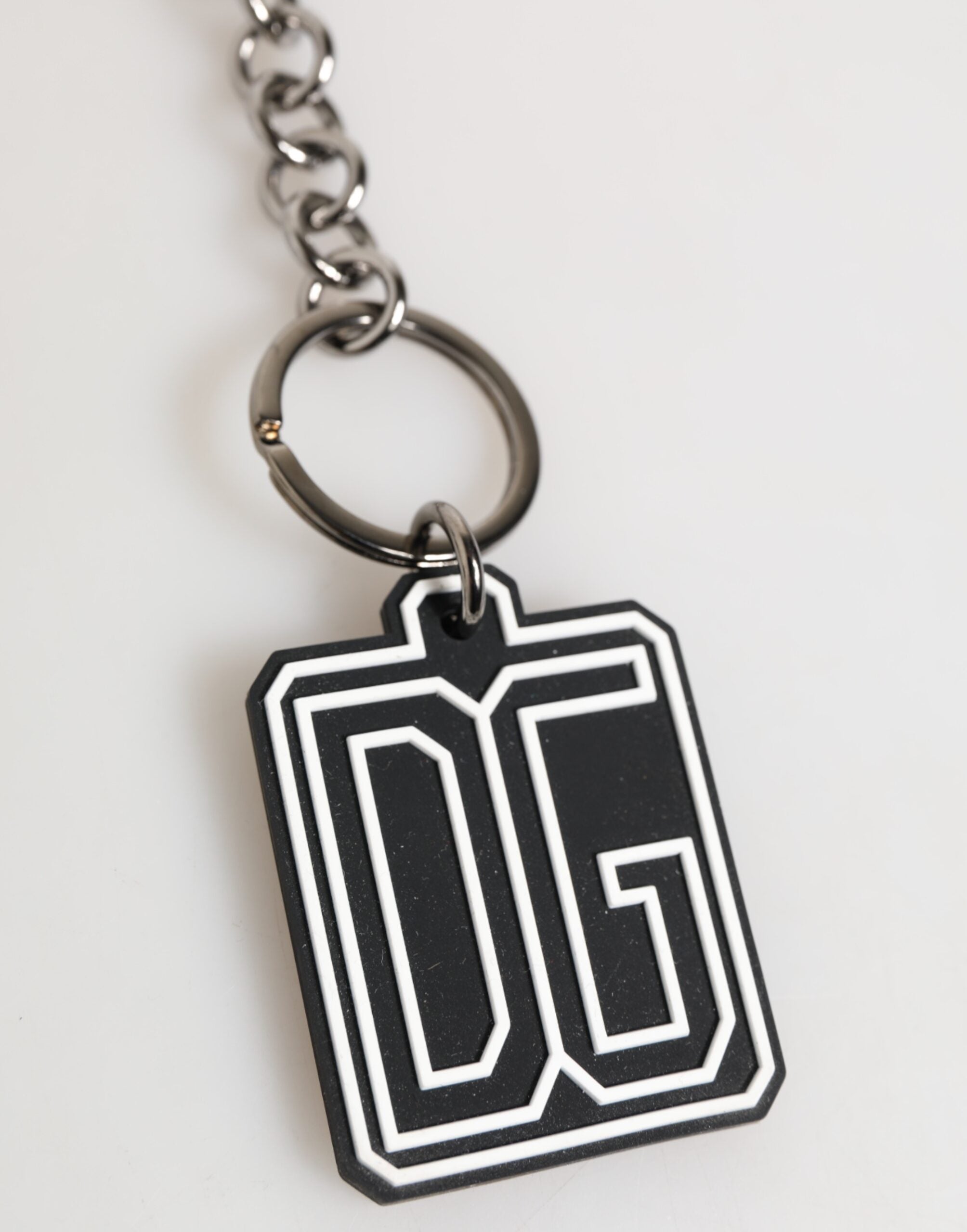 Black White DG Rubber Logo Silver Men Keychain Keyring - ventzia