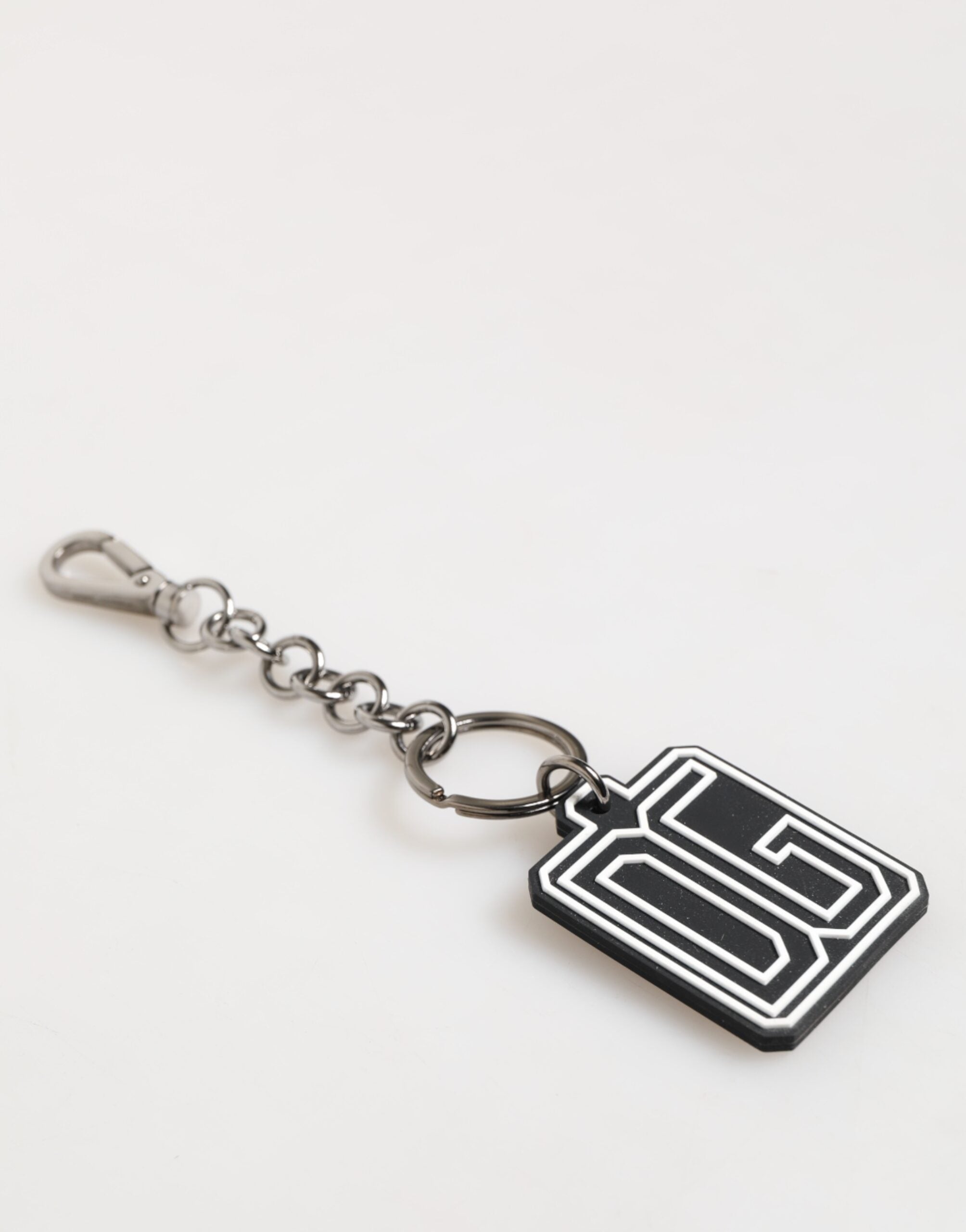 Black White DG Rubber Logo Silver Men Keychain Keyring - ventzia