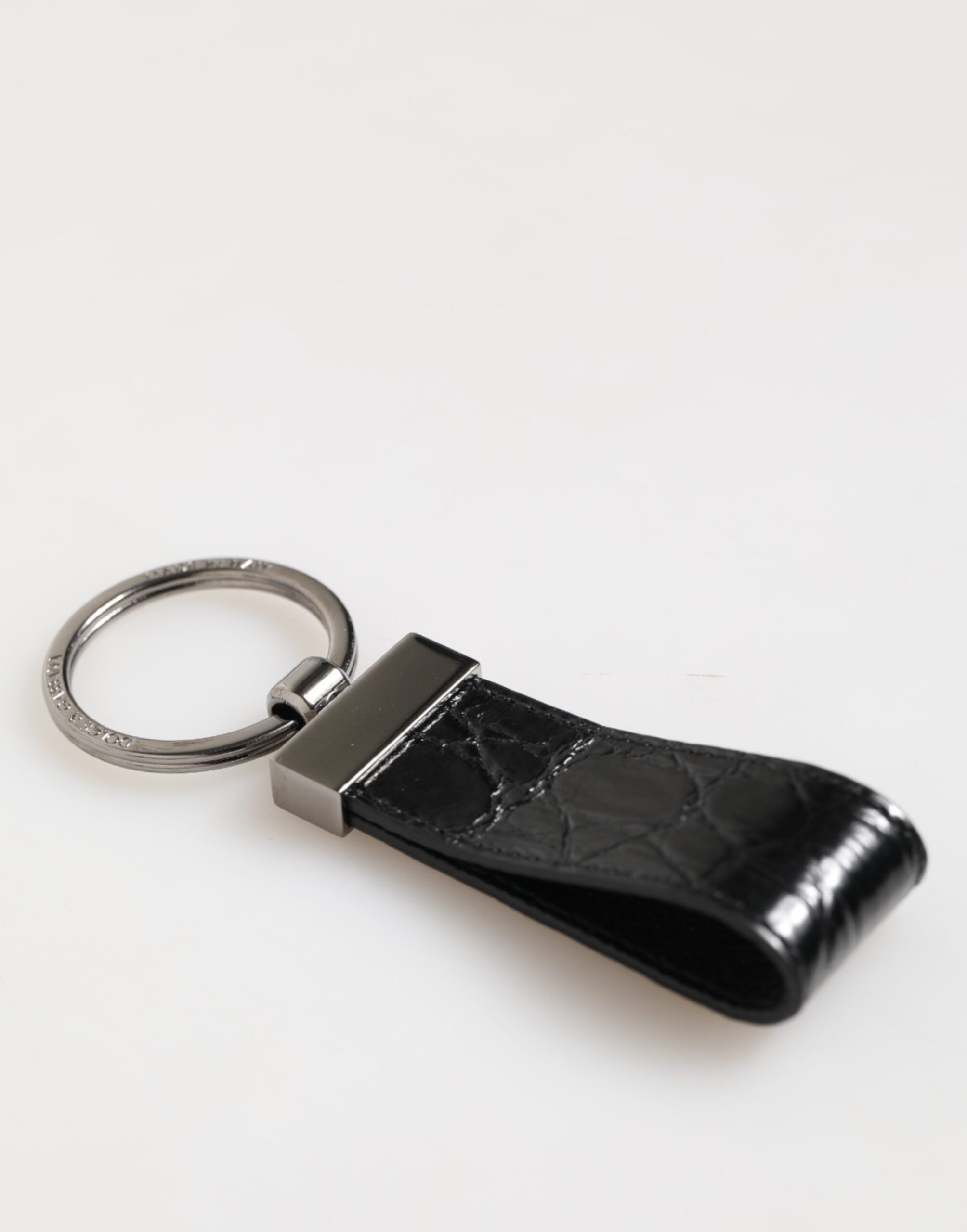 Black Leather Logo Metal Ring Keychain Holder Men Keyring - ventzia