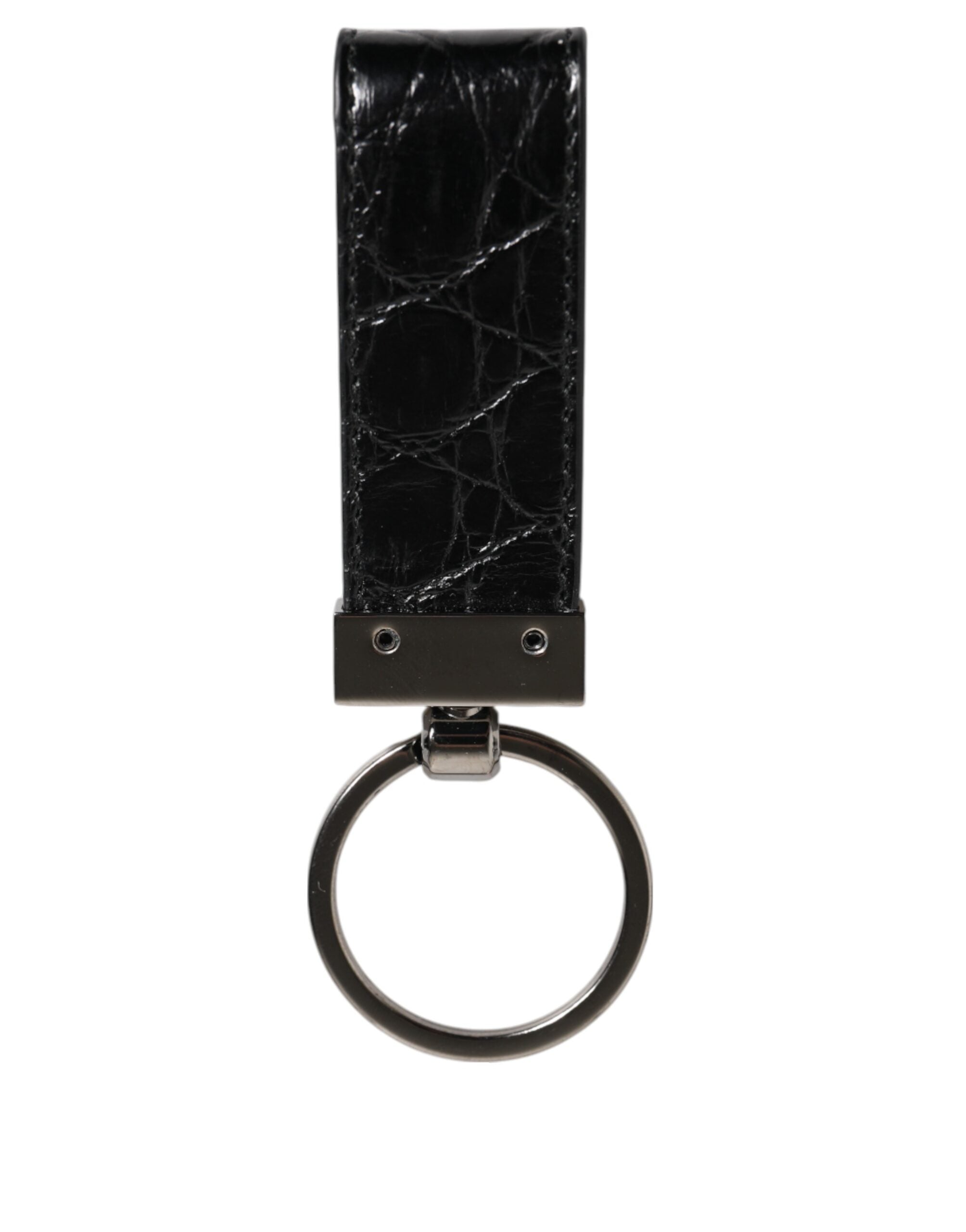 Black Leather Logo Metal Ring Keychain Holder Men Keyring - ventzia