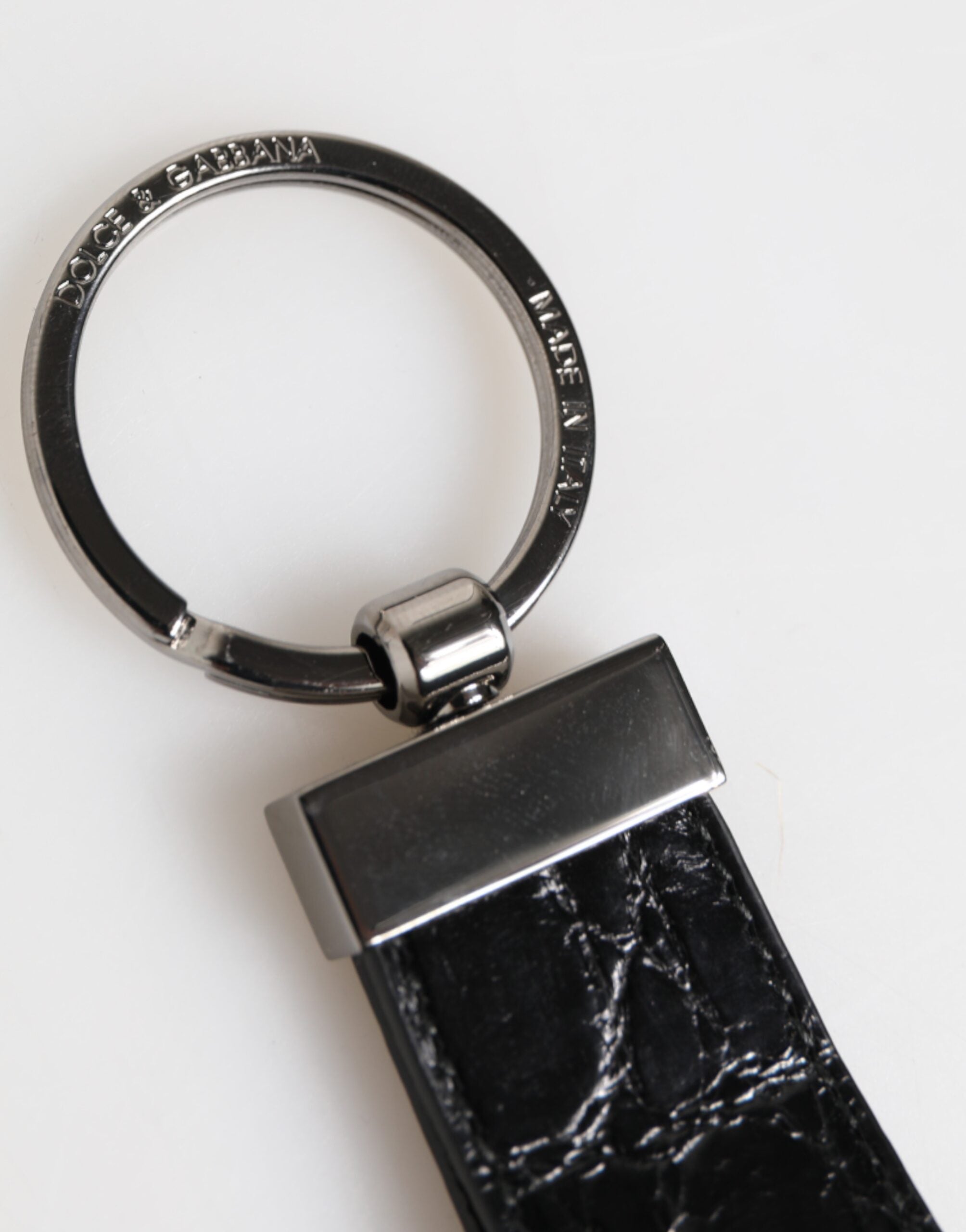 Black Leather Logo Metal Ring Keychain Holder Men Keyring - ventzia