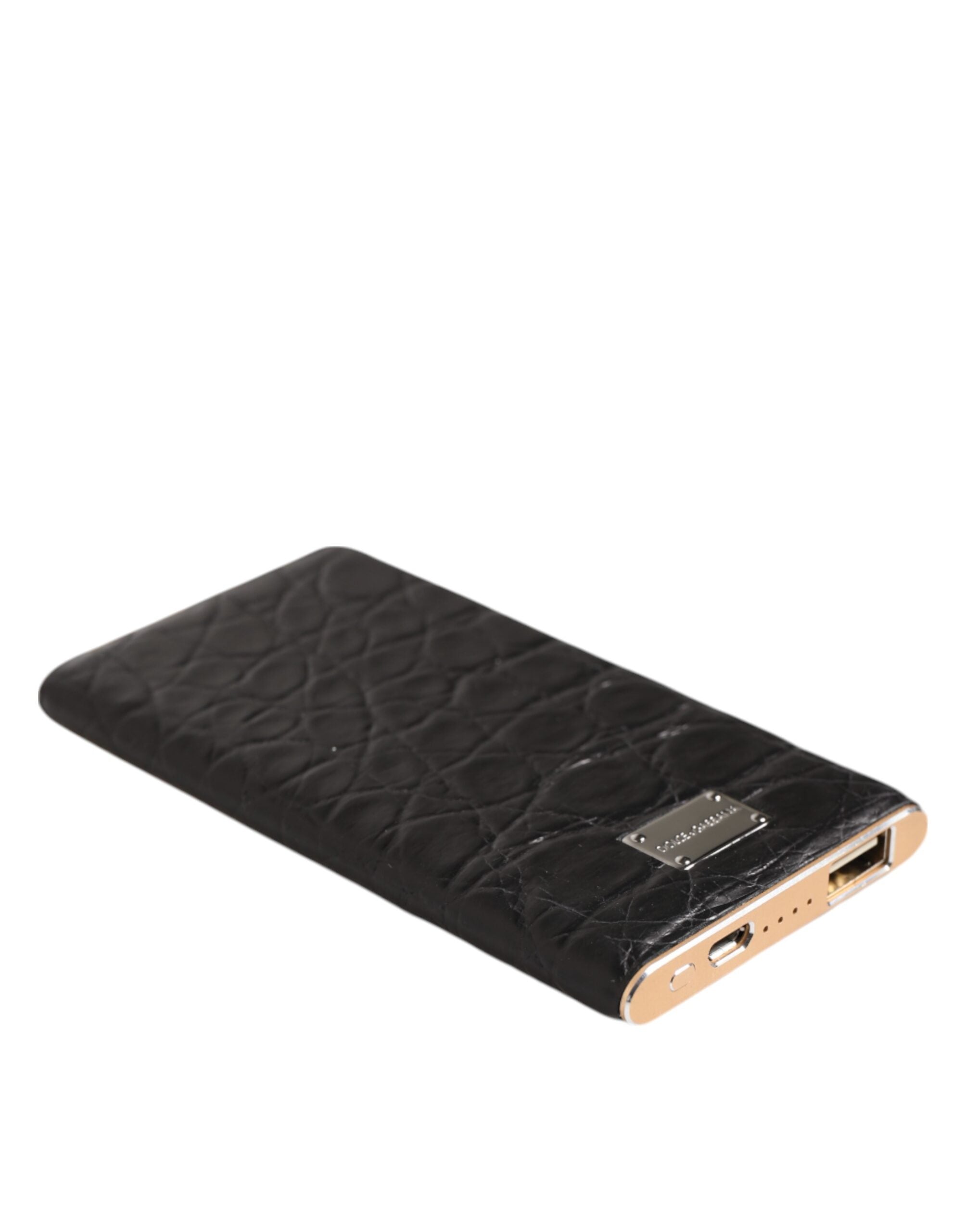 Black Leather Exotic Skin 3000mAh Power Bank Charger USB - ventzia