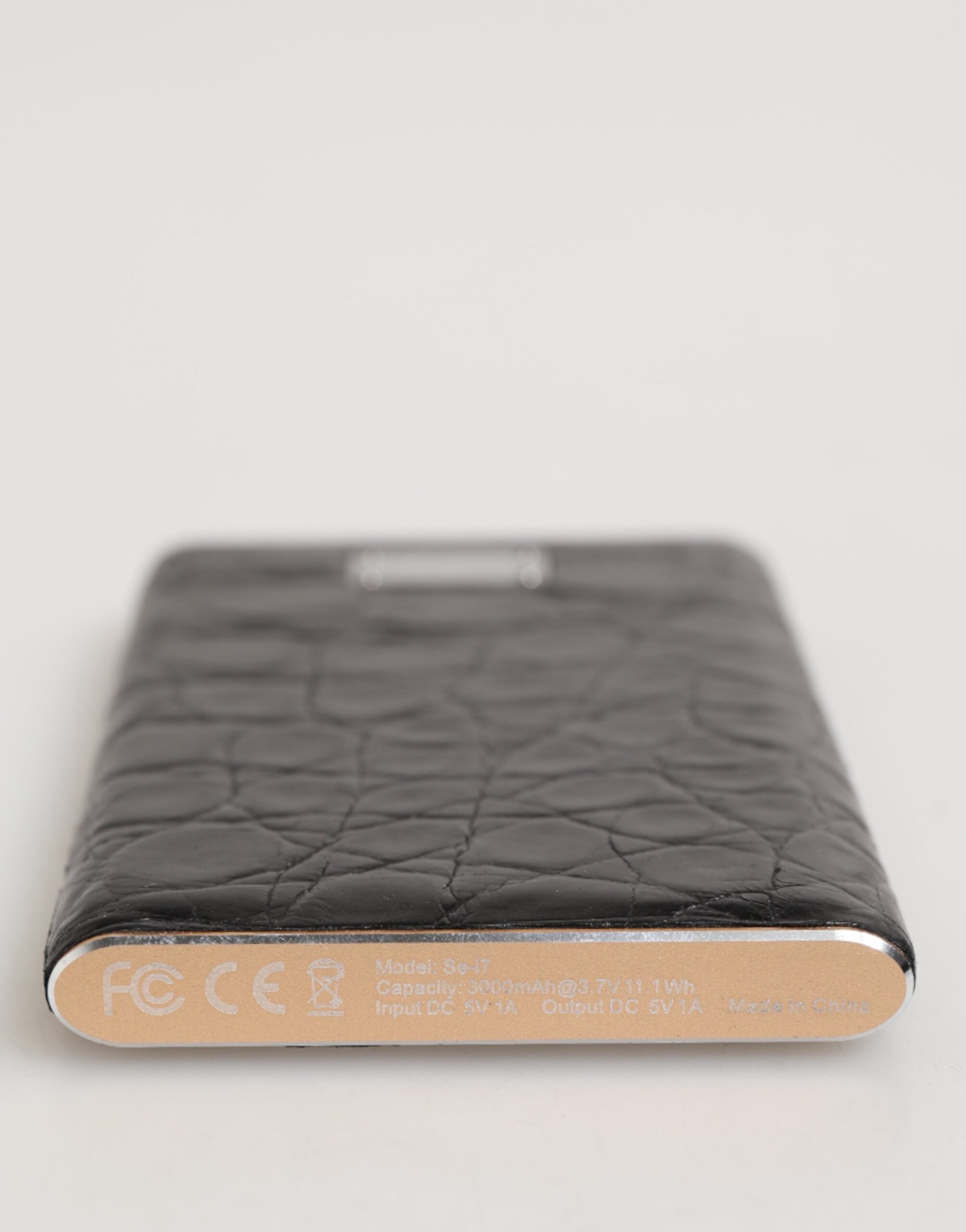 Black Leather Exotic Skin 3000mAh Power Bank Charger USB - ventzia