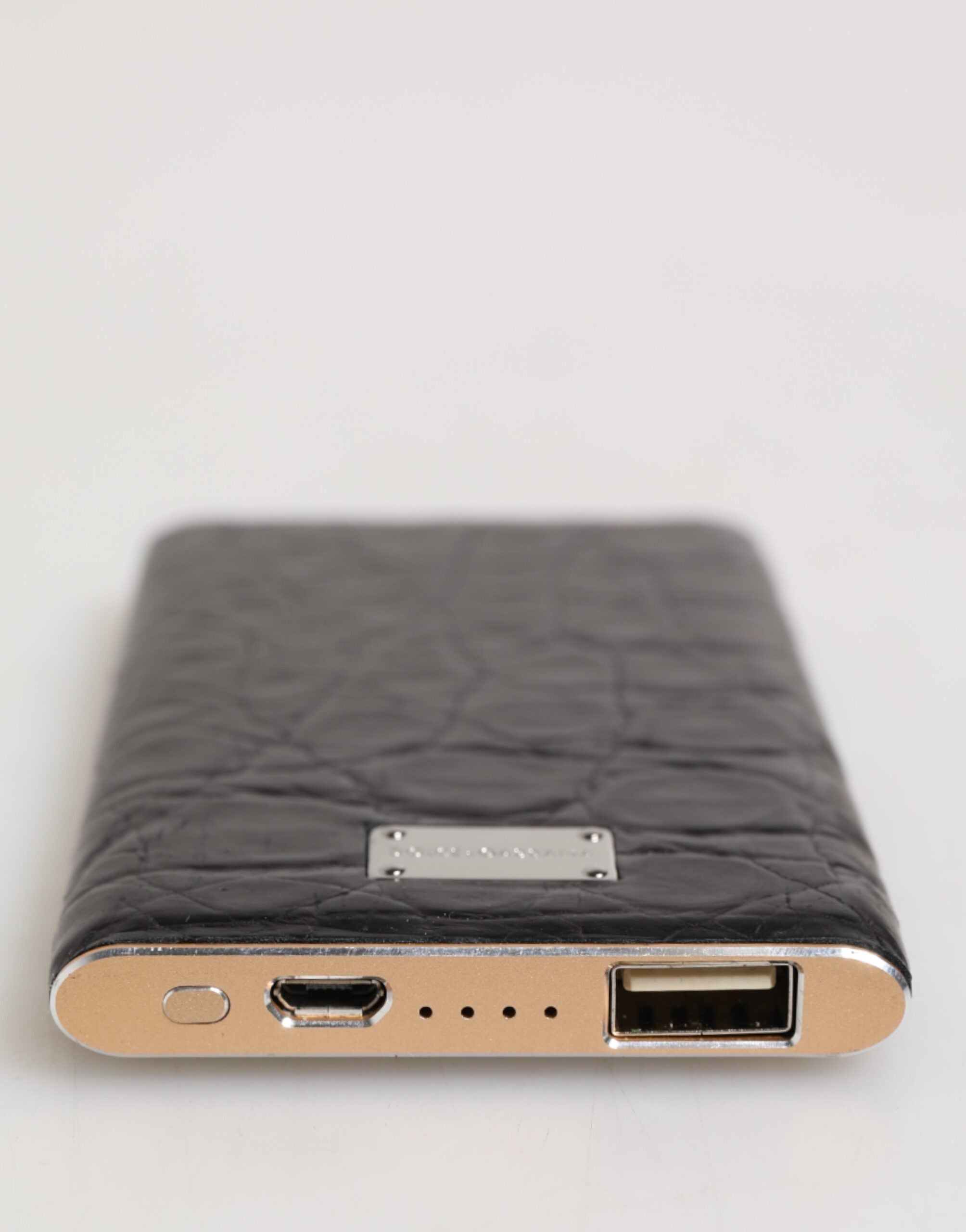 Black Leather Exotic Skin 3000mAh Power Bank Charger USB - ventzia