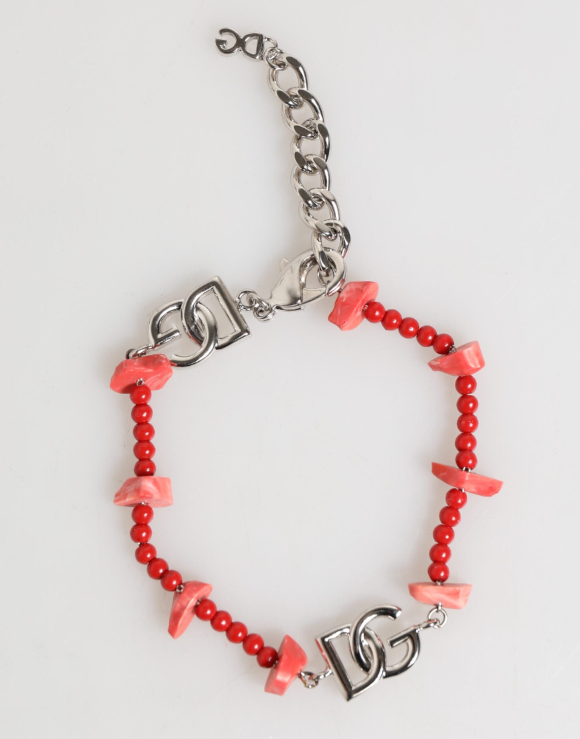 Silver Tone Brass Beaded Resin DG Logo Chain Men Bracelet - ventzia