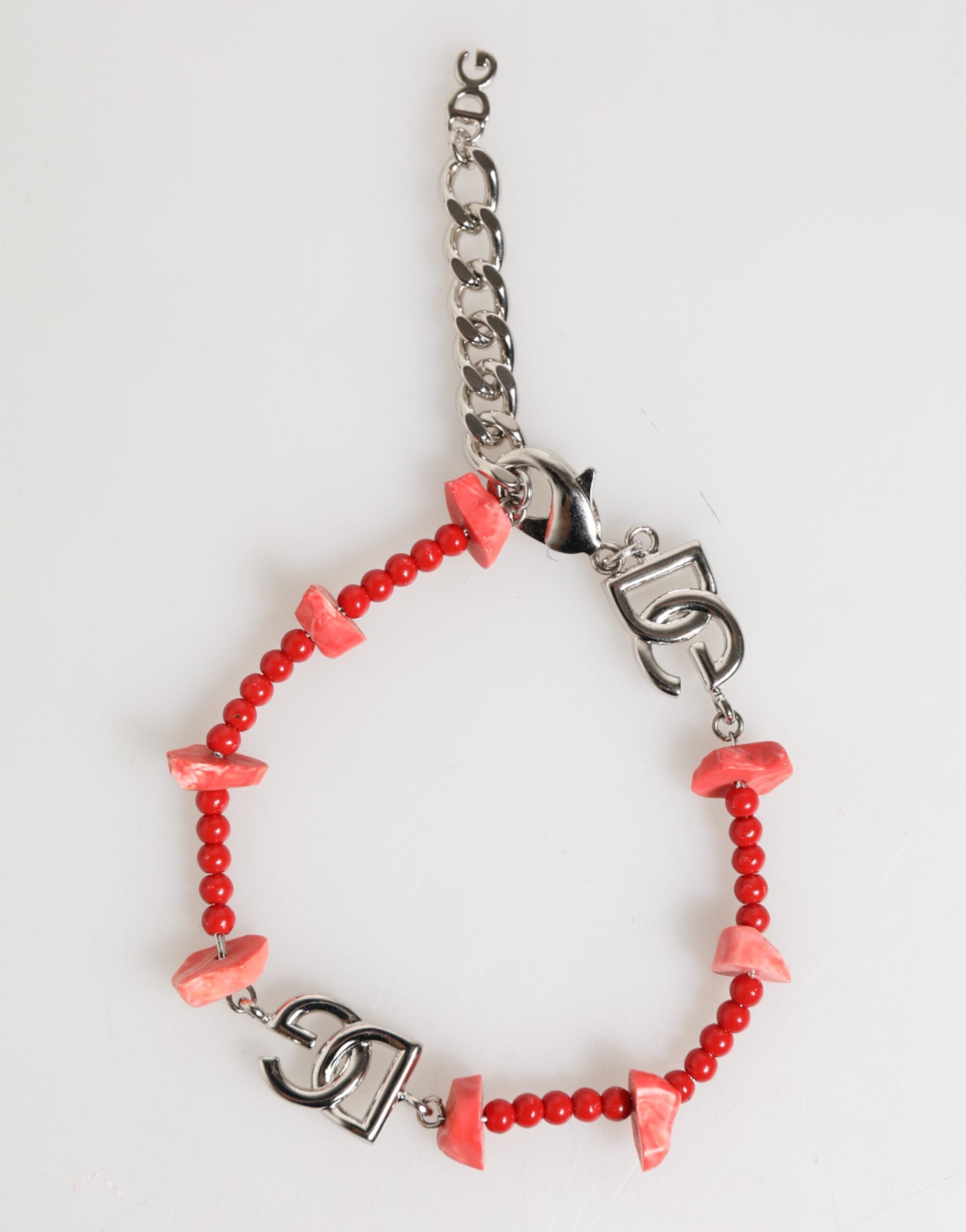 Silver Tone Brass Beaded Resin DG Logo Chain Men Bracelet - ventzia