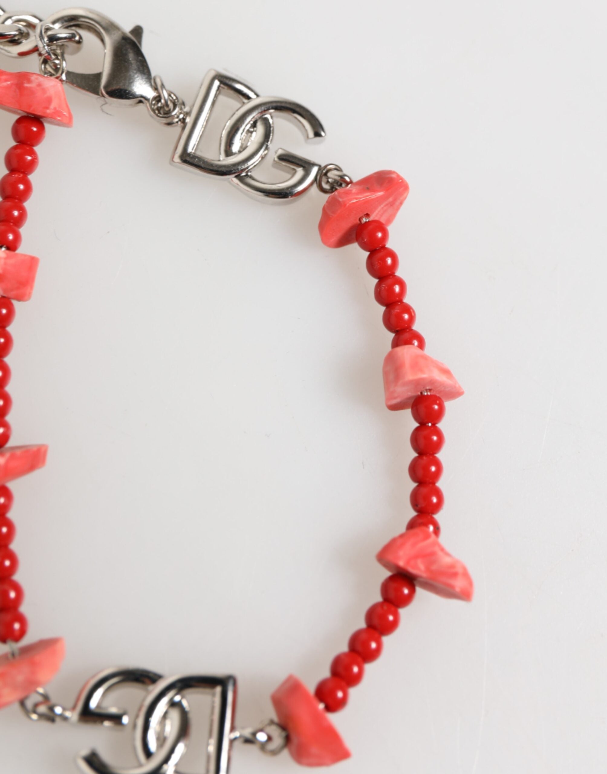 Silver Tone Brass Beaded Resin DG Logo Chain Men Bracelet - ventzia