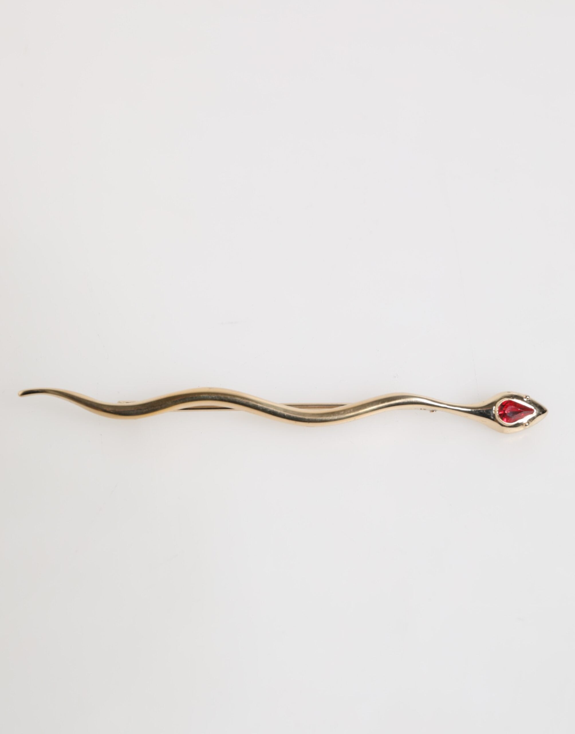 Gold Brass Red Crystal Spilla Serpente Mens Brooch Pin - ventzia