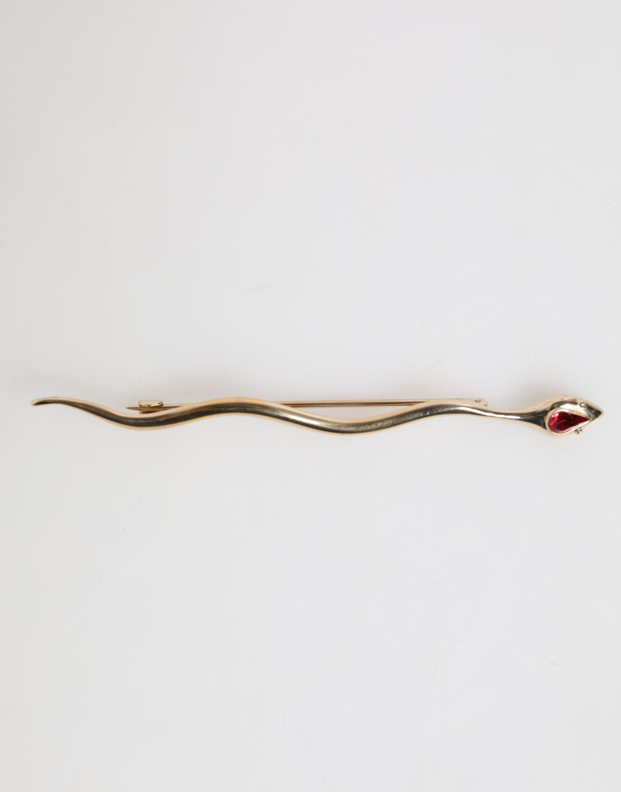 Gold Brass Red Crystal Spilla Serpente Mens Brooch Pin - ventzia