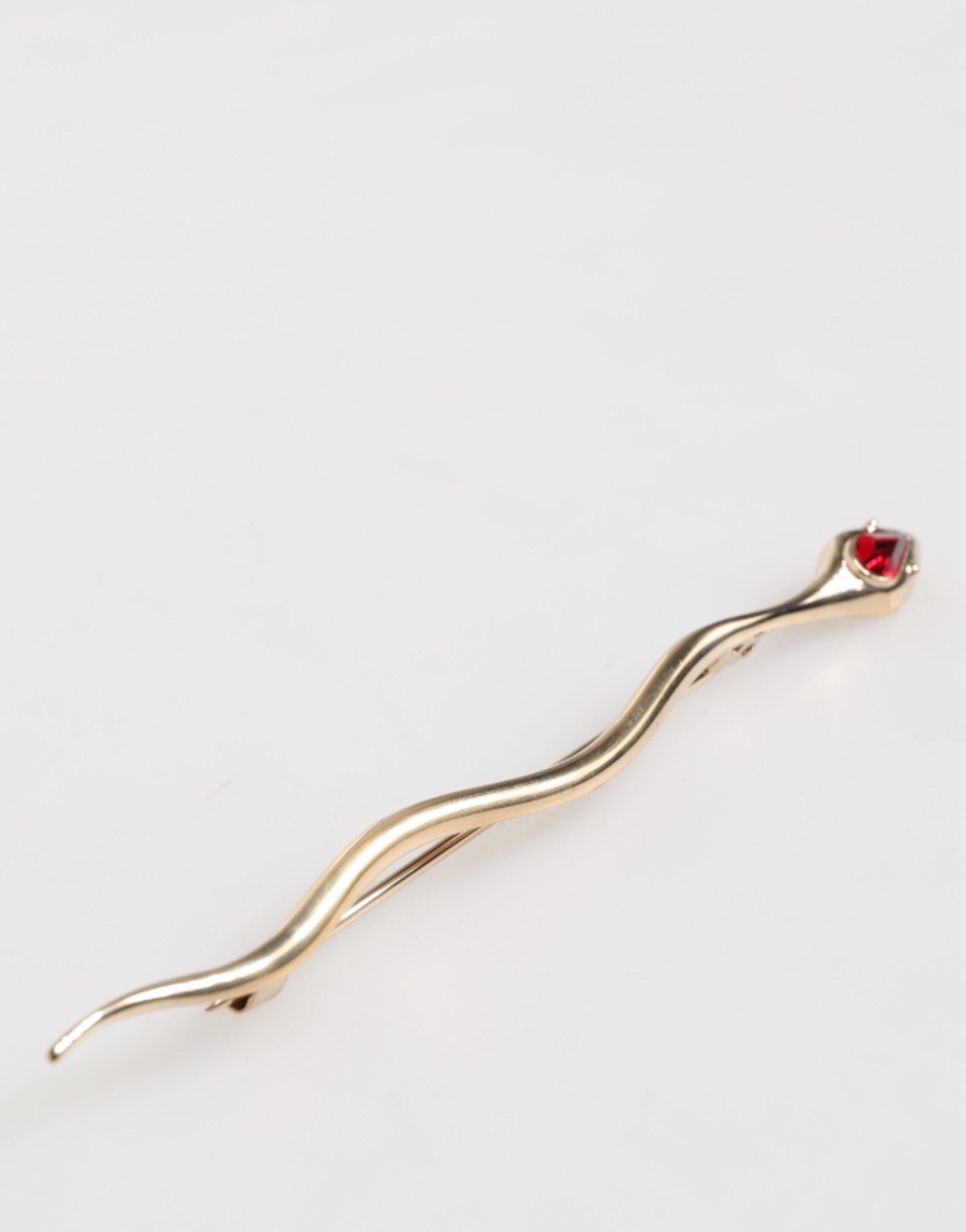 Gold Brass Red Crystal Spilla Serpente Mens Brooch Pin - ventzia