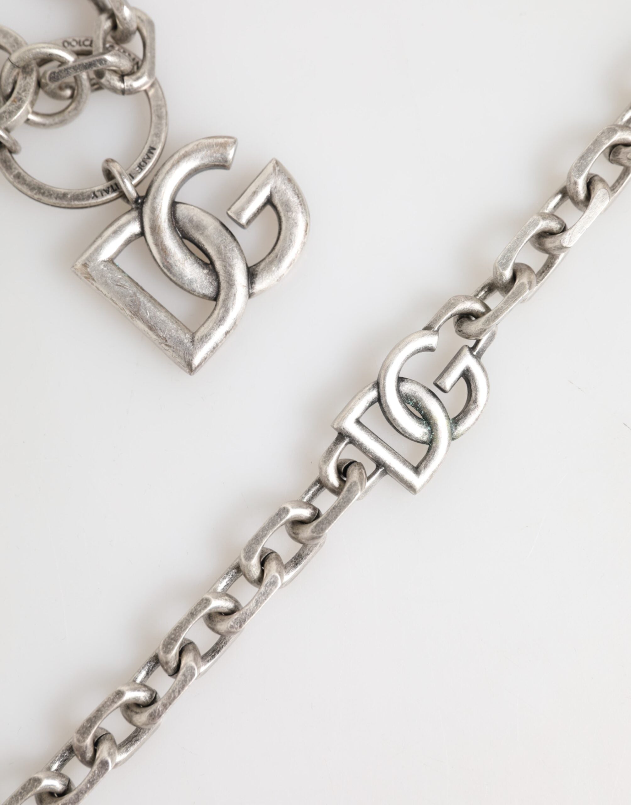 Silver Tone Brass DG Logo Detailing Chain Men Necklace - ventzia